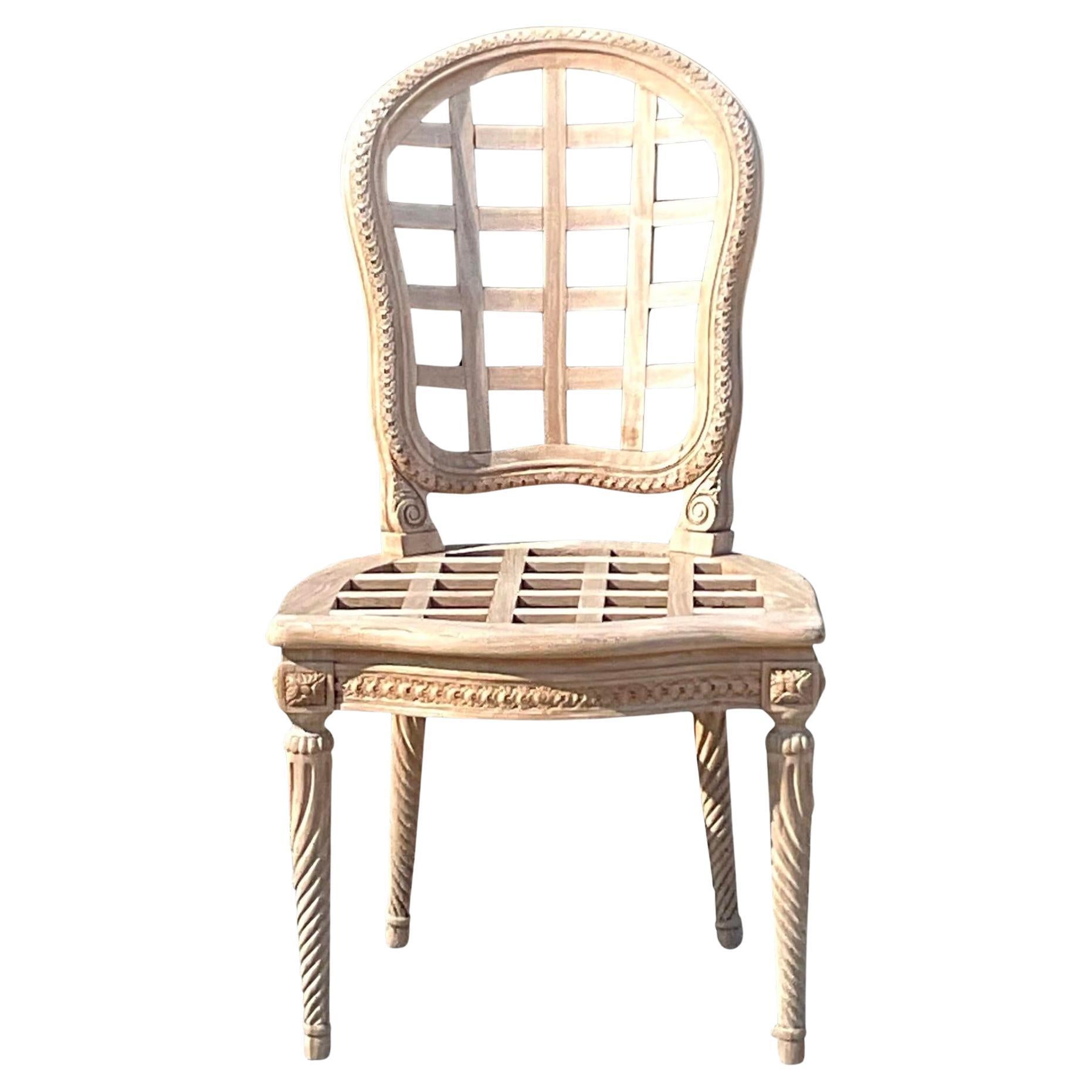 Vintage Boho Teak Carved Side Chair For Sale