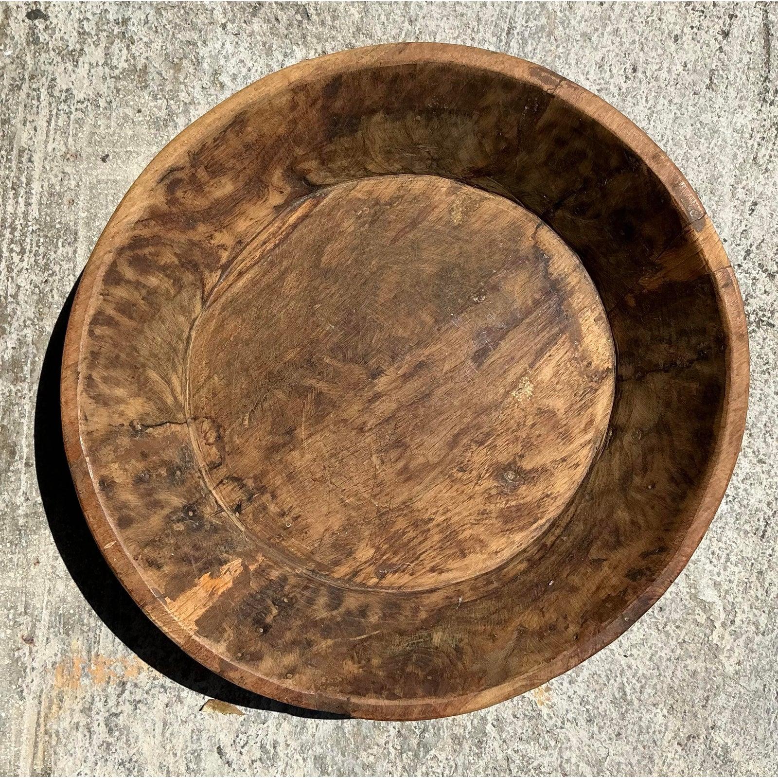 Vintage Boho Teak Dough Bowl For Sale 1