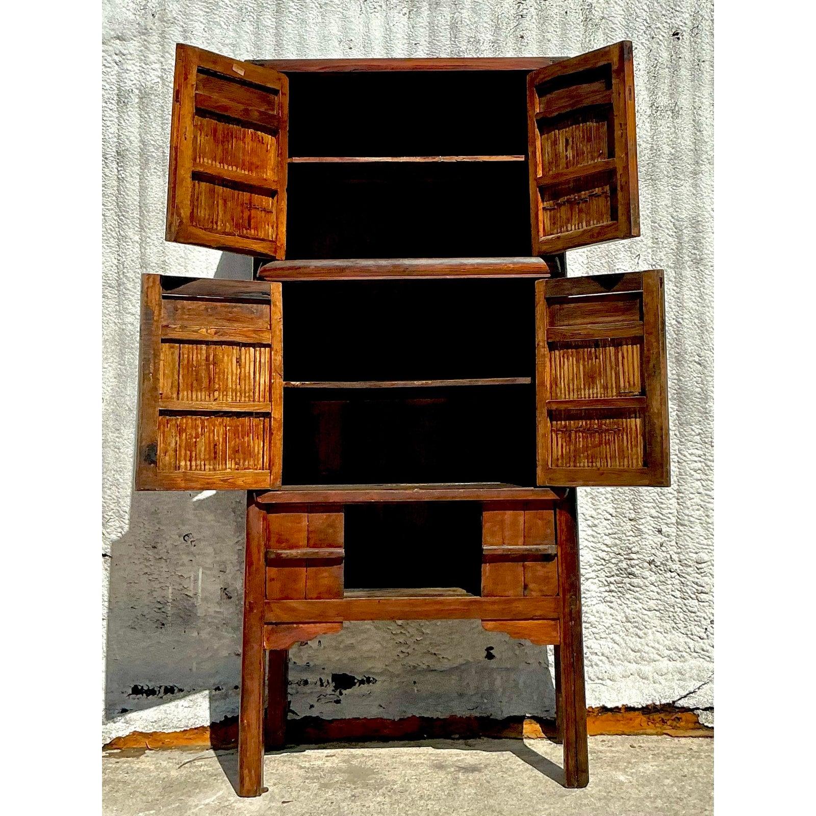 Vintage Boho Teak Tall Cabinet In Good Condition For Sale In West Palm Beach, FL