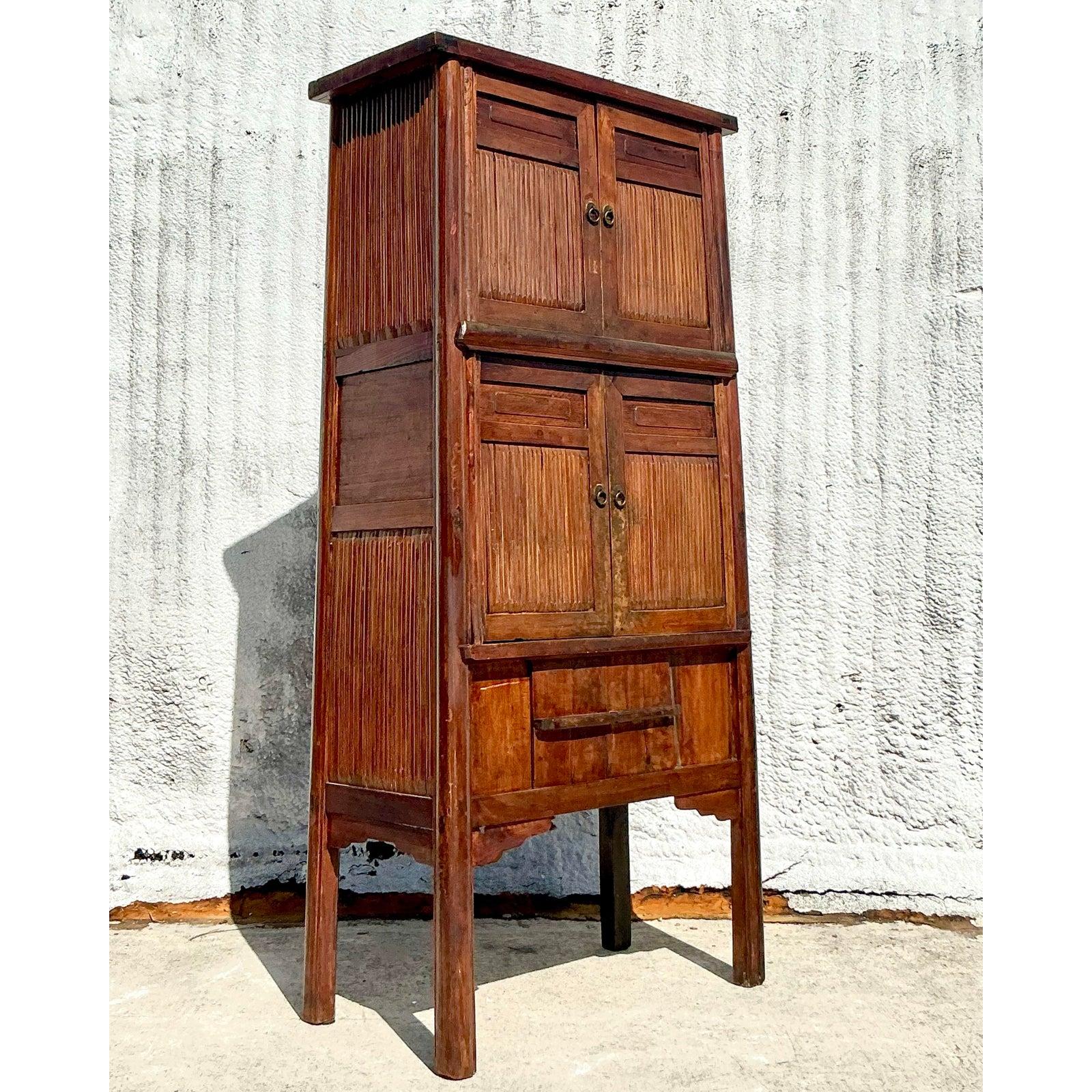 20th Century Vintage Boho Teak Tall Cabinet For Sale