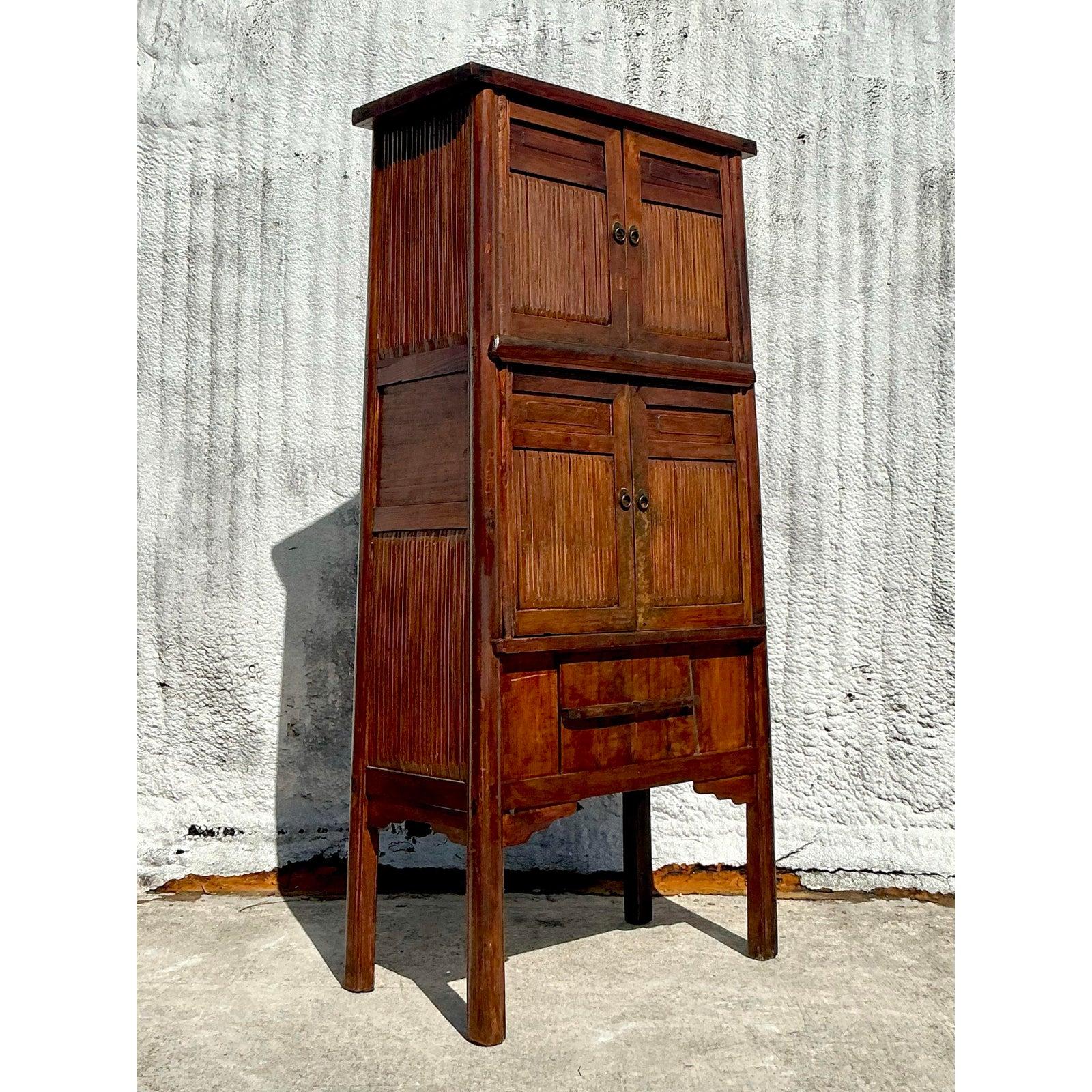 Vintage Boho Teak Tall Cabinet For Sale 1