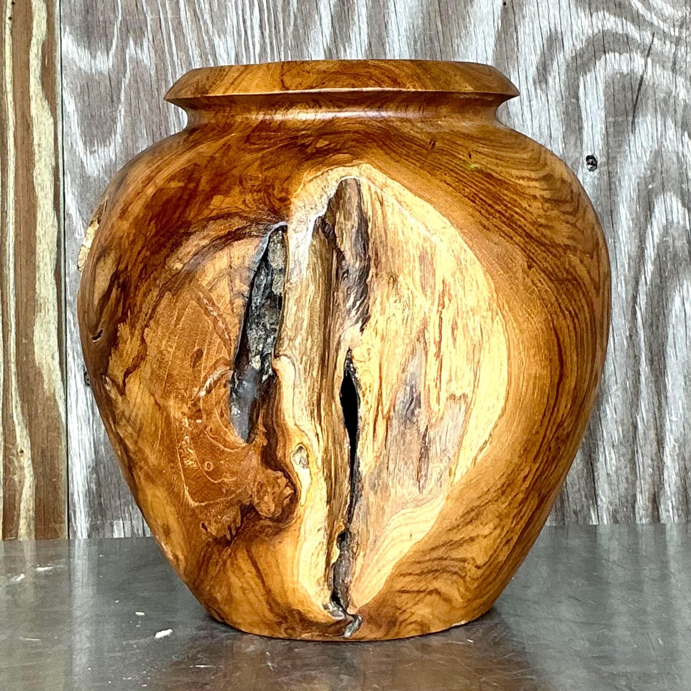 Filippino Vaso vintage in legno di teak tornito di Boho in vendita
