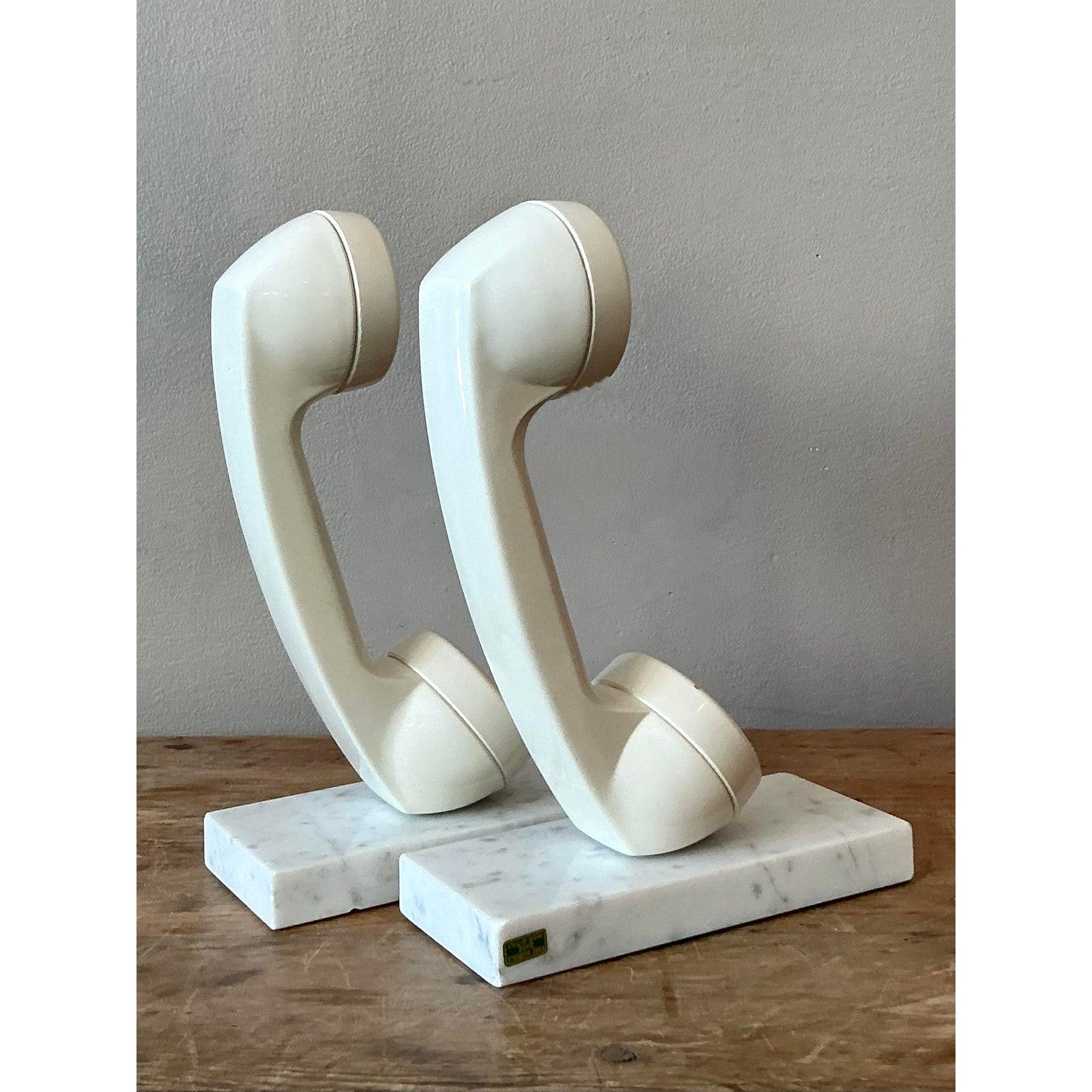 Hollywood Regency Vintage Boho Telephone Bookends - Set of 2 For Sale
