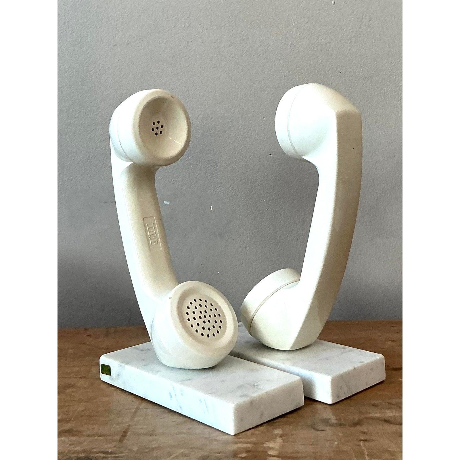 Vintage Boho Telephone Bookends - Set of 2 In Good Condition For Sale In West Palm Beach, FL