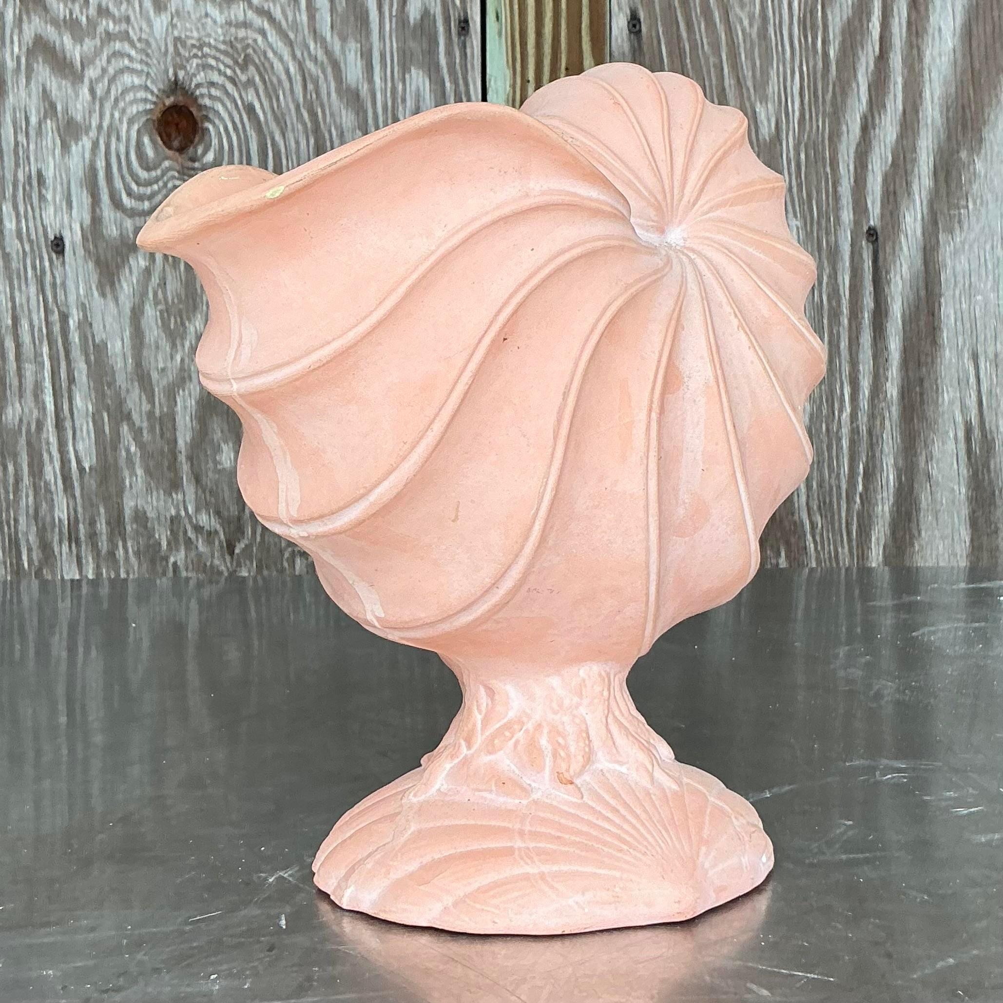 Vieille jardinière Boho en terre cuite Nautilus Bon état - En vente à west palm beach, FL