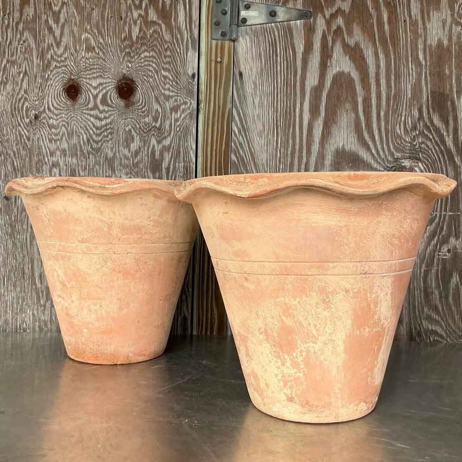 American Vintage Boho Terra Cotta Over Fiberglass Planters - a Pair For Sale