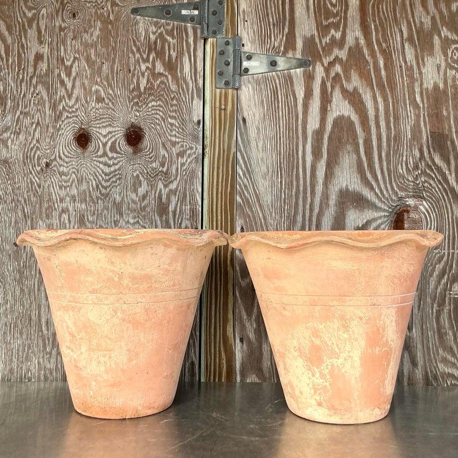 Vintage Boho Terra Cotta Over Fiberglass Planters - a Pair In Good Condition For Sale In West Palm Beach, FL