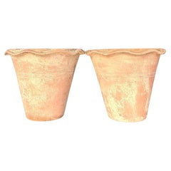 Vintage Boho Terra Cotta Over Fiberglass Planters - a Pair