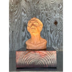 Vintage Boho Terrakotta Büste von Mann