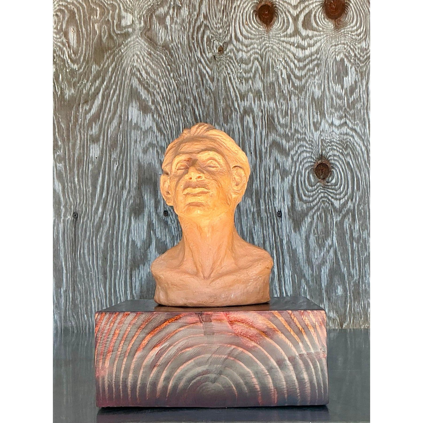 Americano Busto di uomo in terracotta Vintage By in vendita