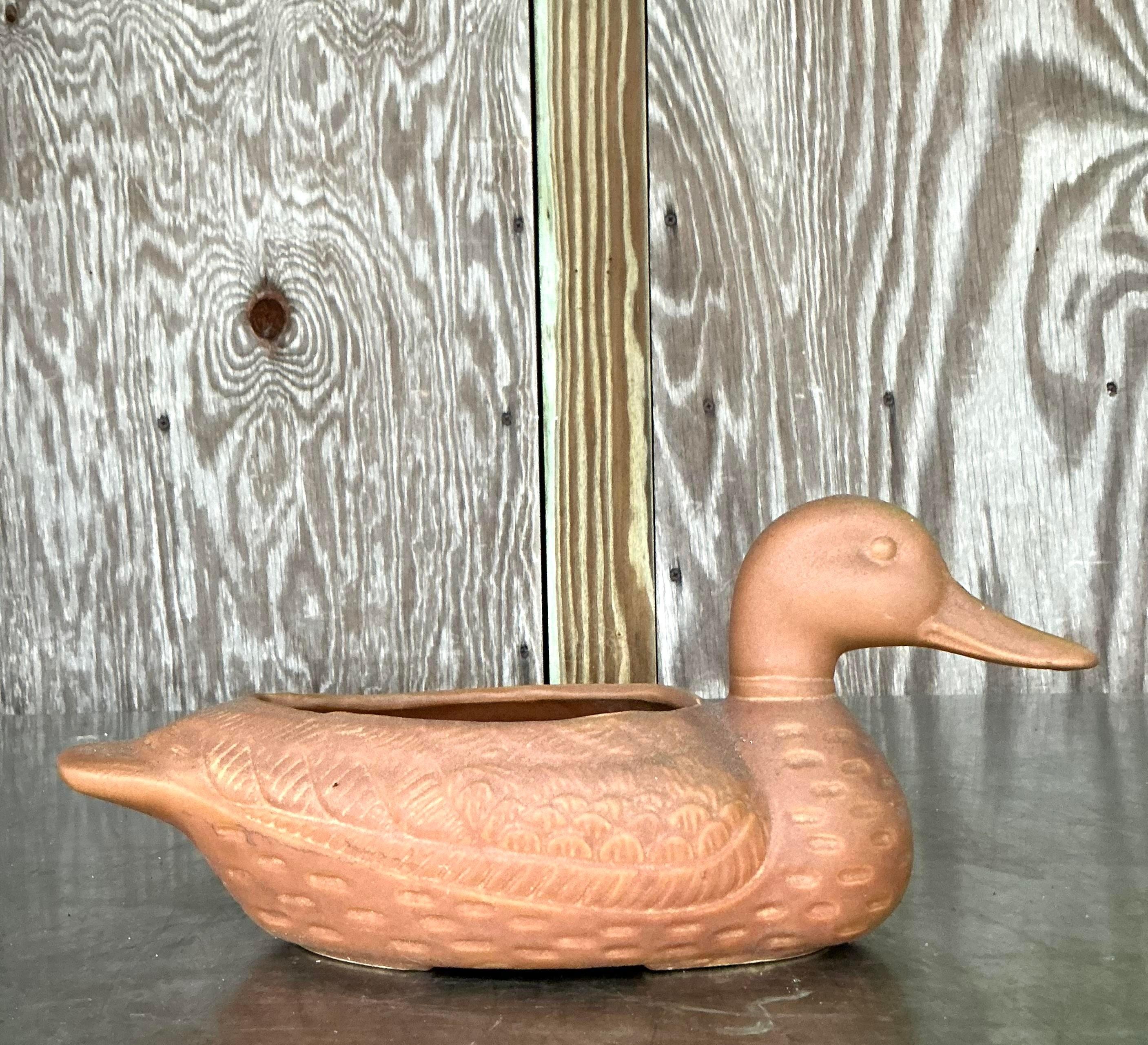 American Vintage Boho Terracotta Duck Planter For Sale