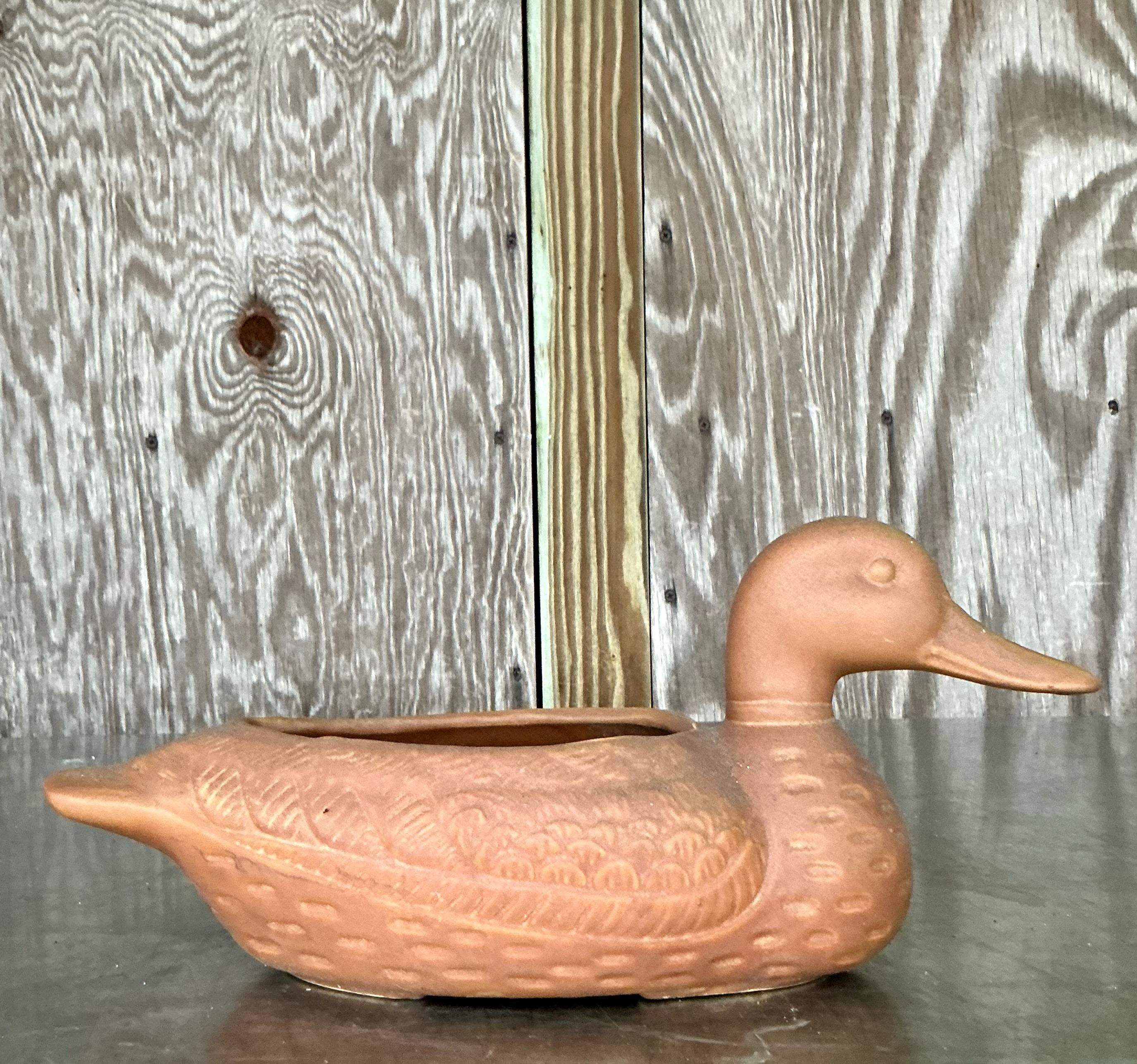 Vintage Boho Terracotta Duck Planter In Good Condition For Sale In West Palm Beach, FL