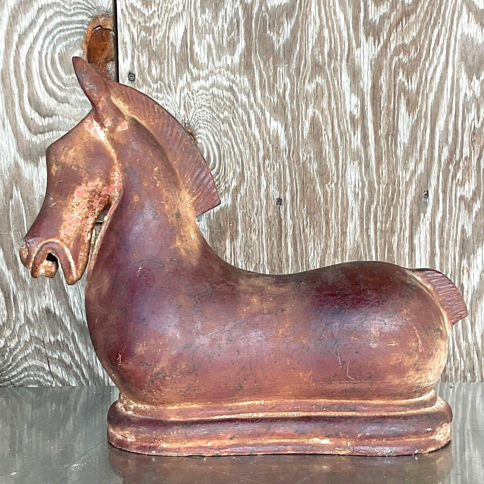 North American Vintage Boho Terracotta Tang Horse Sculpture