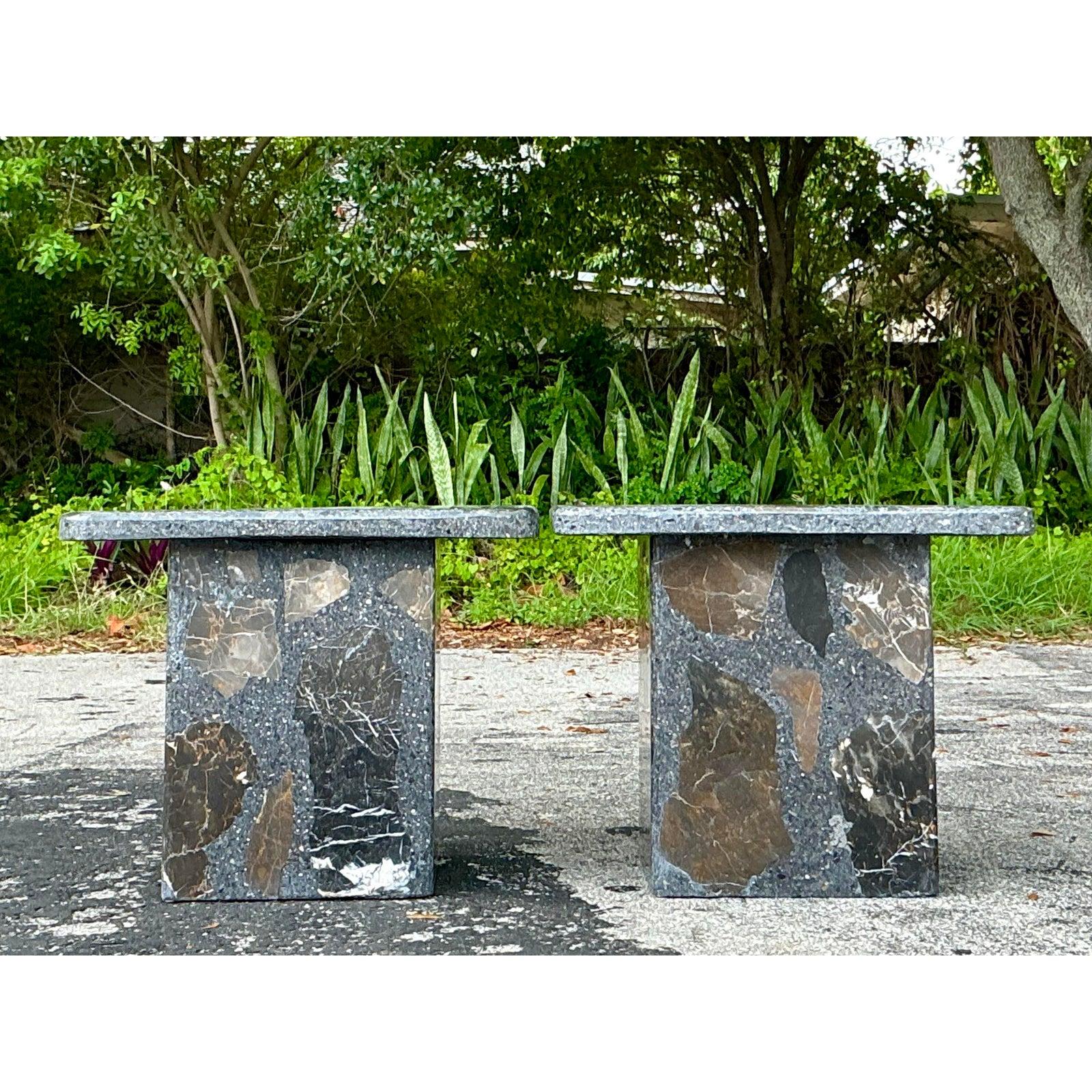 Brutalismo Vintage Boho Terrazzo Side Tables - A Pair in vendita