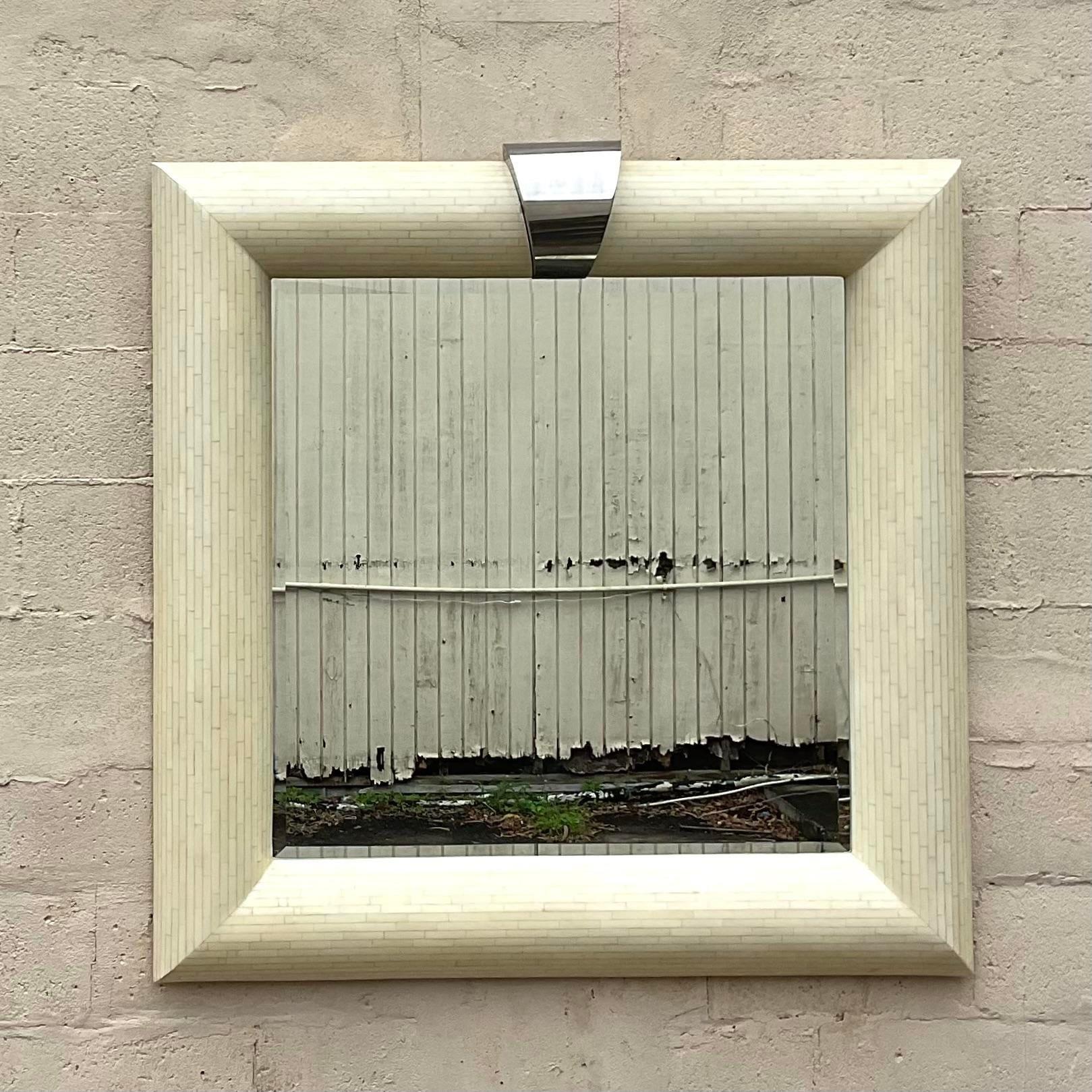 Miroir Boho Tessellated Bone et chrome en vente 2