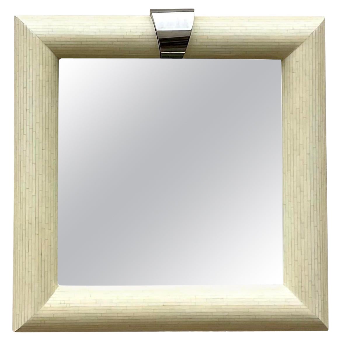 Vintage Boho Tessellated Bone and Chrome Mirror
