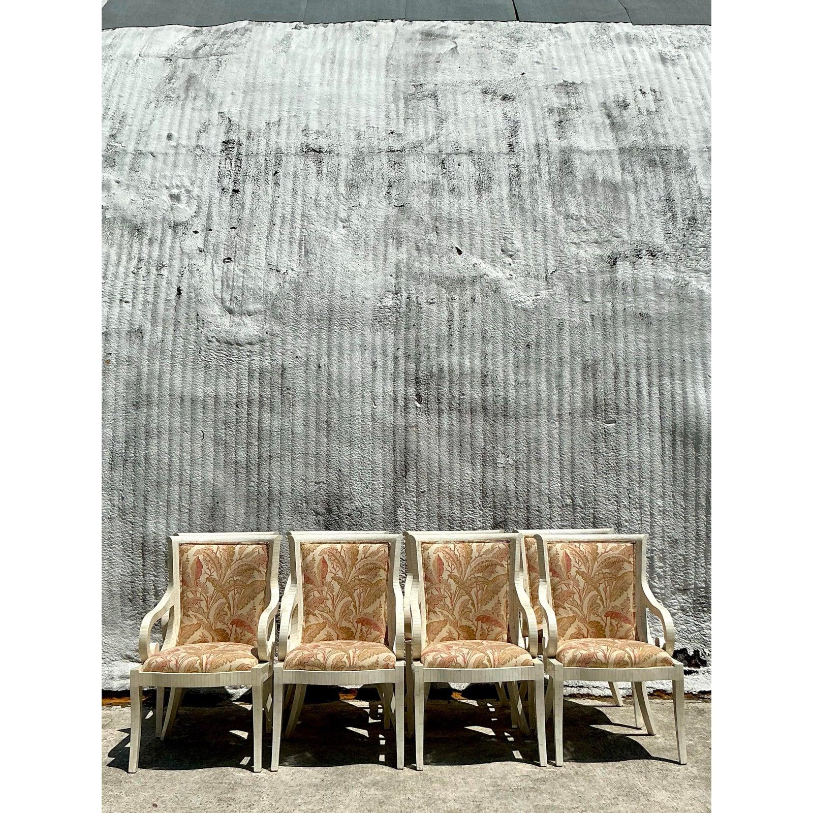 Sedie da pranzo in osso tessellato vintage Boho - Set di 8 in vendita 3