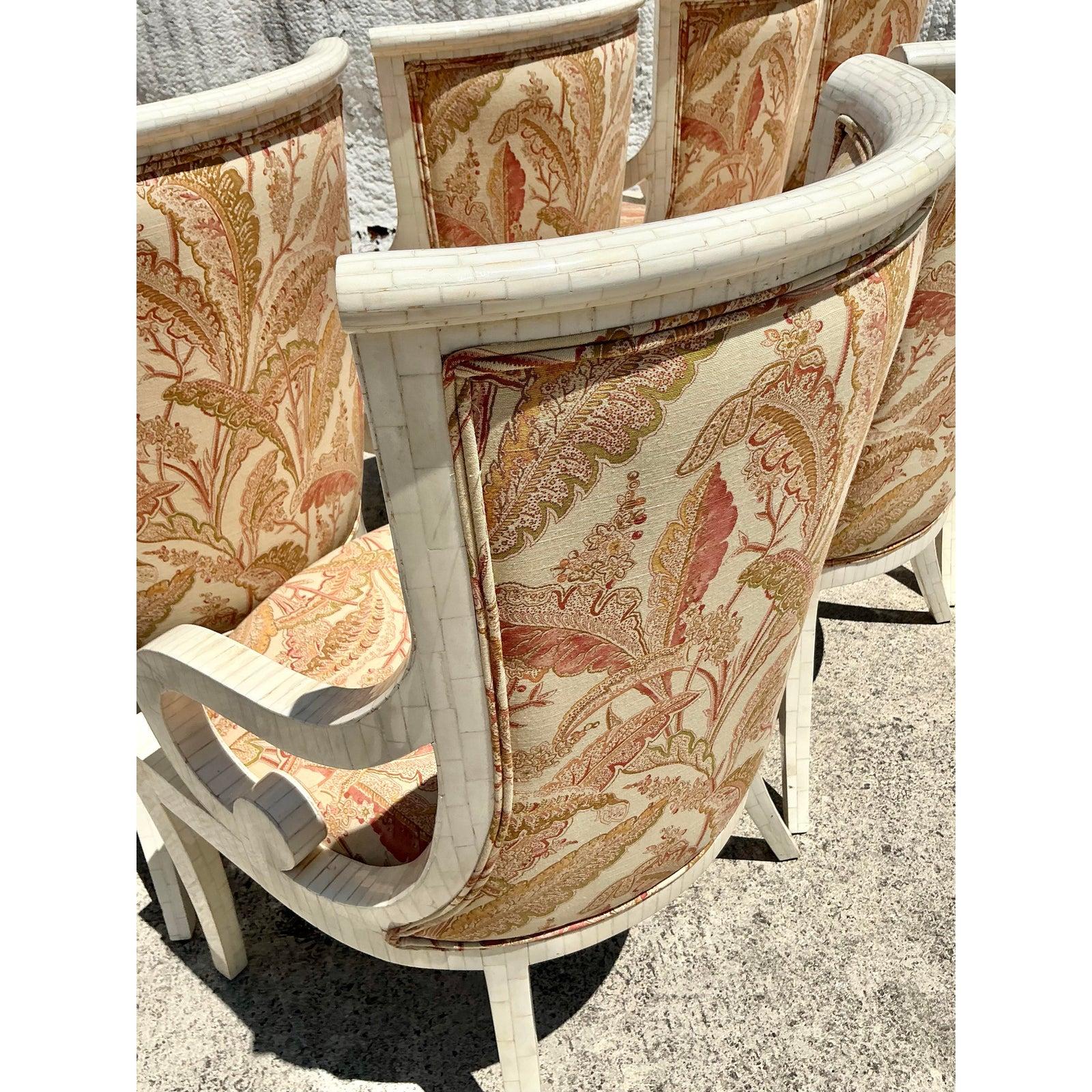 Colombiano Sedie da pranzo in osso tessellato vintage Boho - Set di 8 in vendita