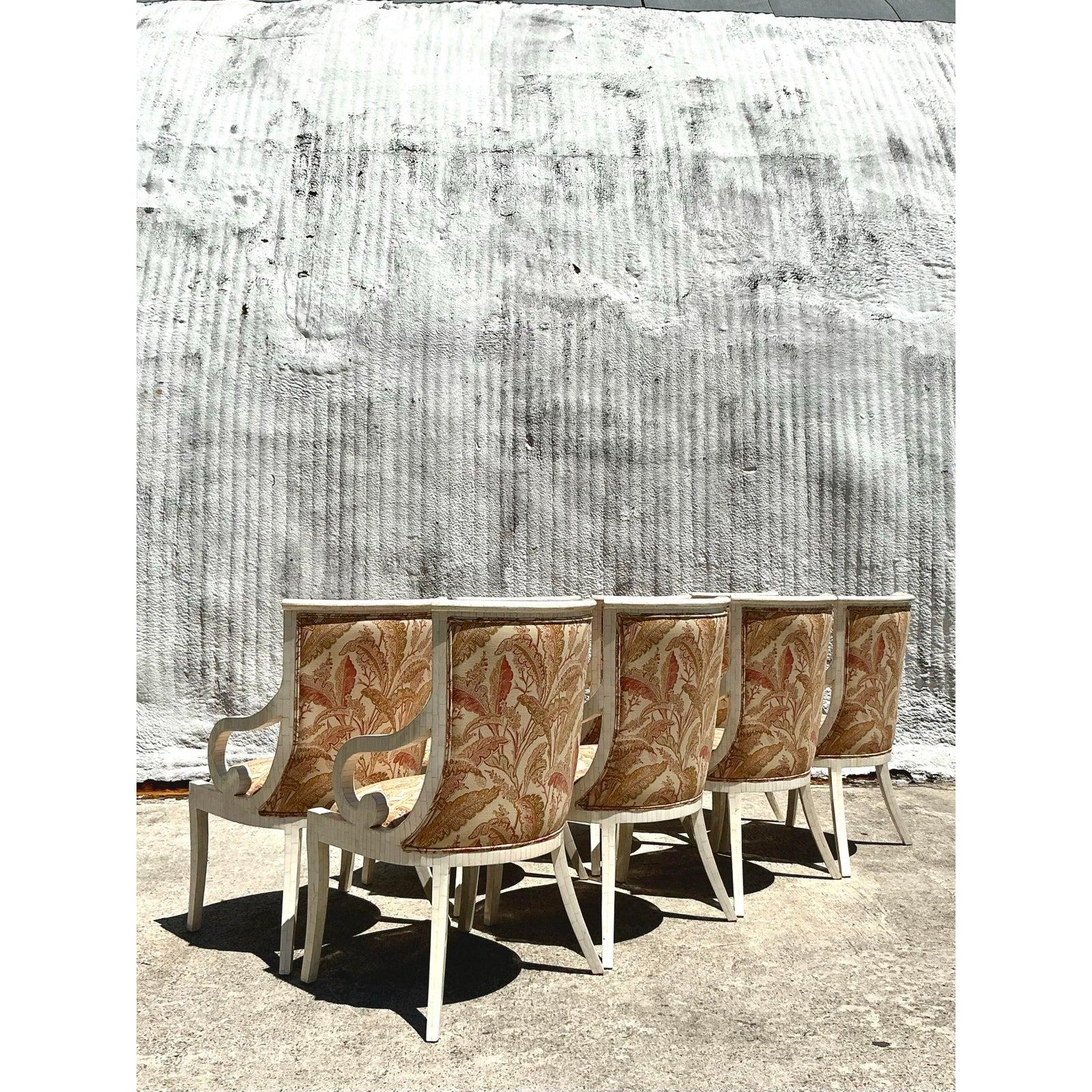 Sedie da pranzo in osso tessellato vintage Boho - Set di 8 In condizioni buone in vendita a west palm beach, FL