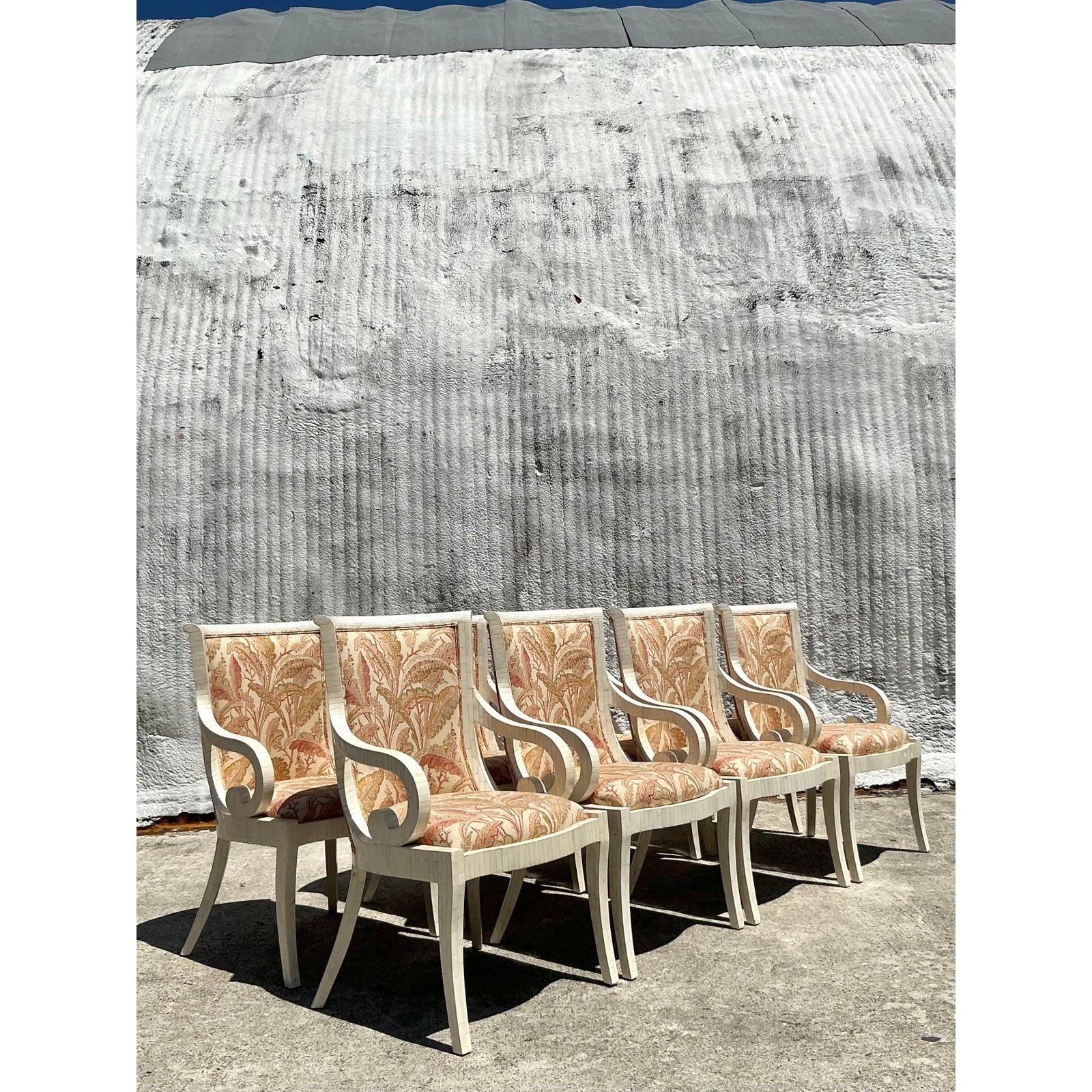 XX secolo Sedie da pranzo in osso tessellato vintage Boho - Set di 8 in vendita