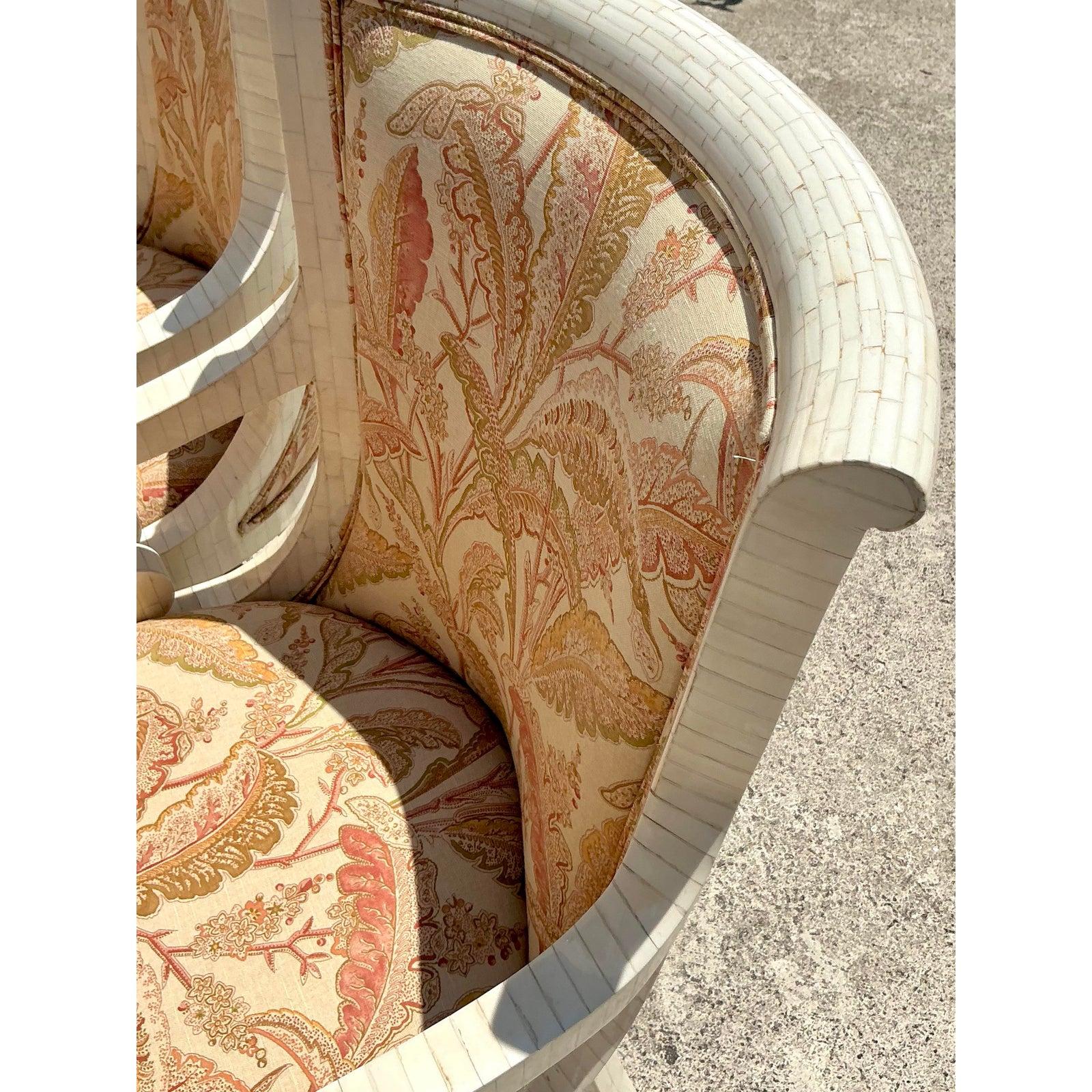 Sedie da pranzo in osso tessellato vintage Boho - Set di 8 in vendita 2