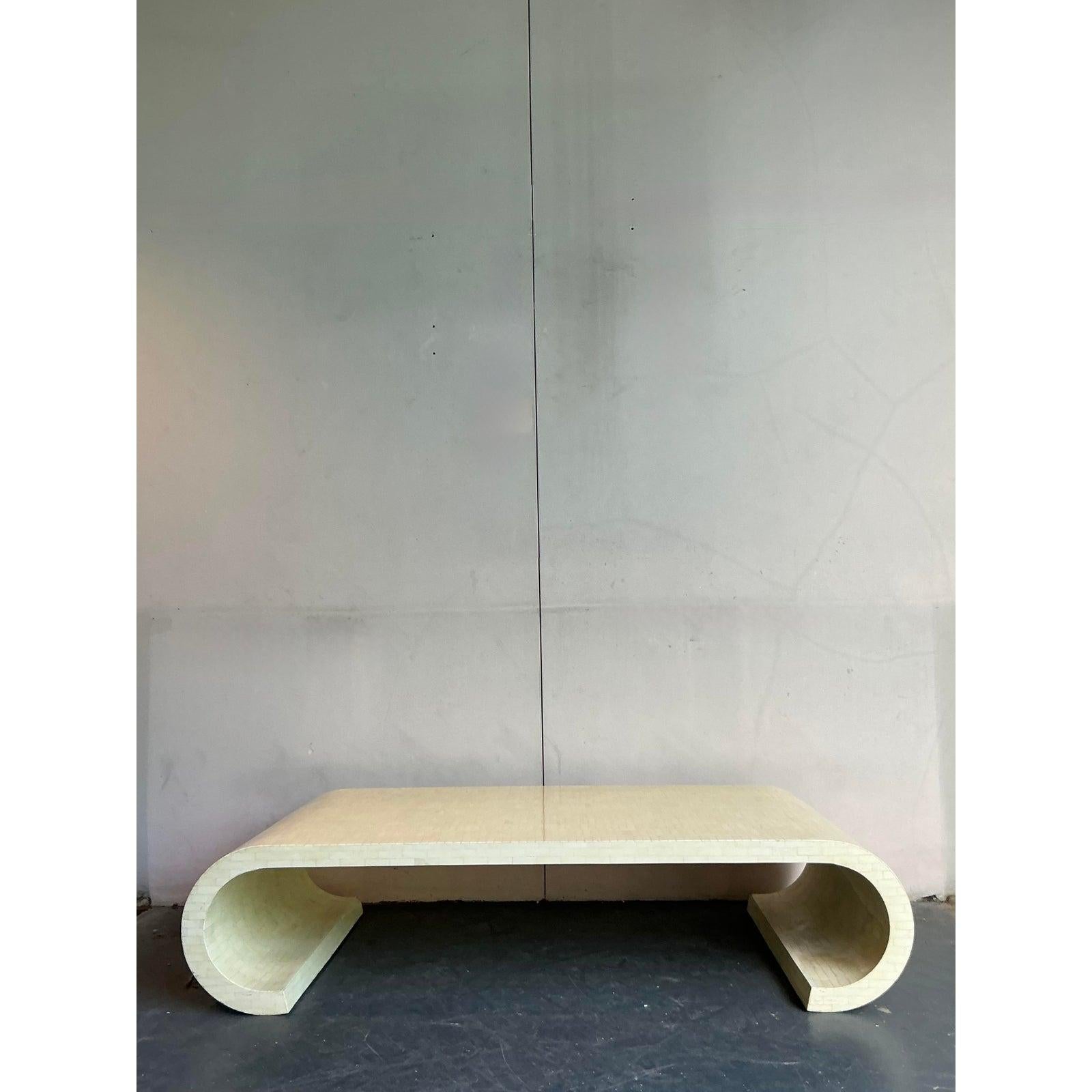 Vintage Boho Tessellated Bone Scroll Coffee Table After Garcel For Sale 4