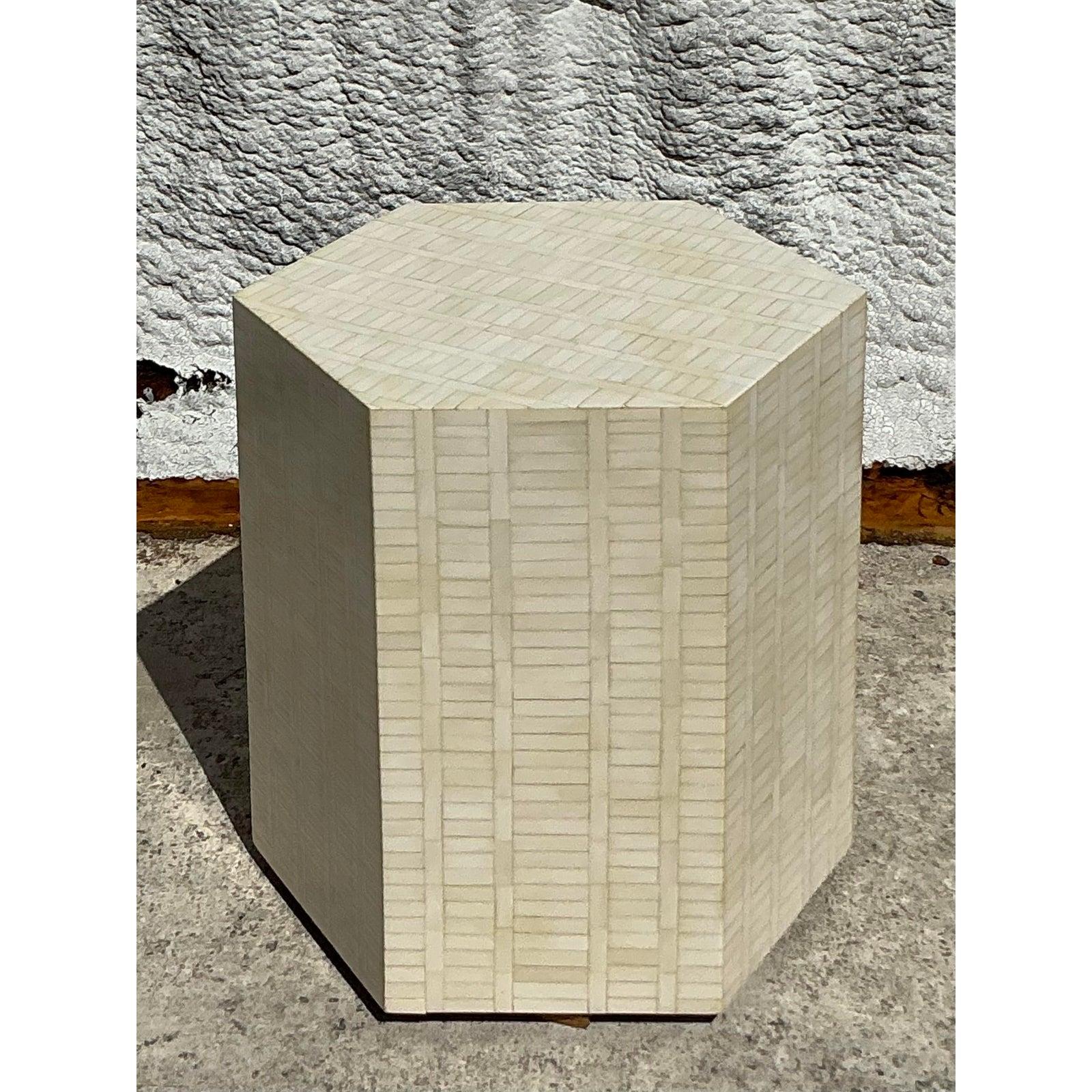 20ième siècle Vintage Boho Tessellated Bone Side Table en vente