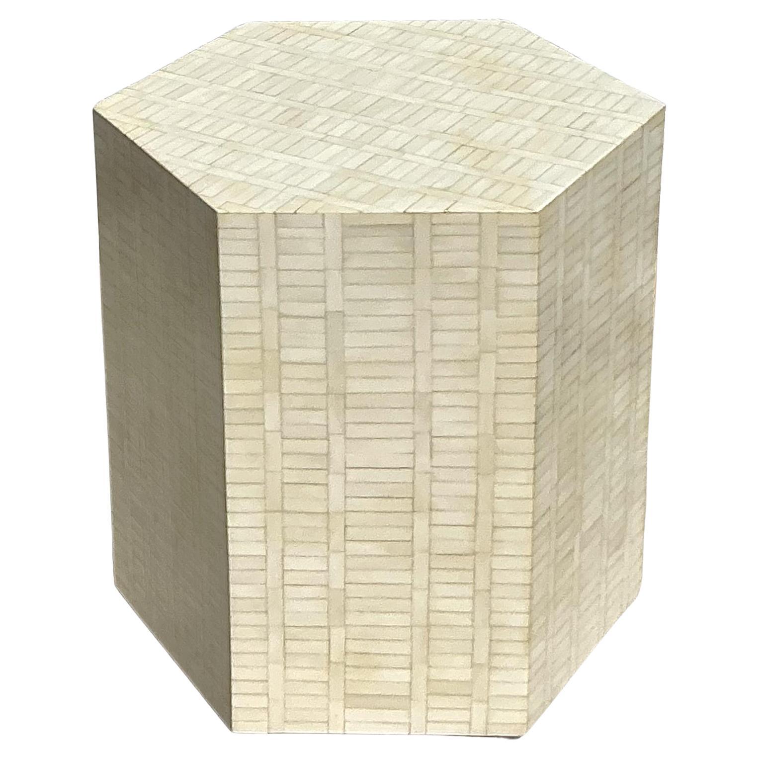 Vintage Boho Tessellated Bone Side Table