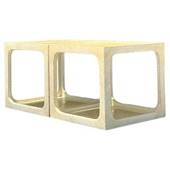 Vintage Boho Tessellated Bone Side Tables - A Pair