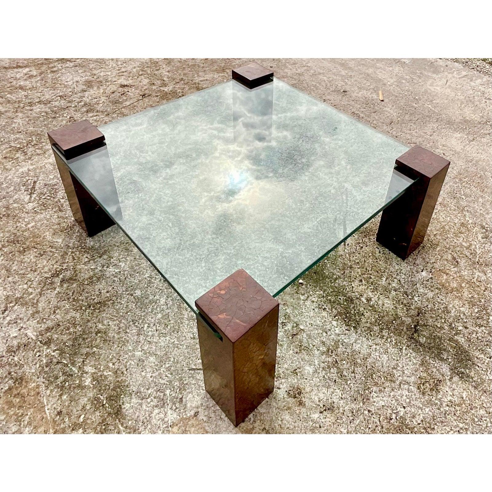 Vintage Boho Tessellated Coconut Shell Coffee Table In Good Condition In west palm beach, FL