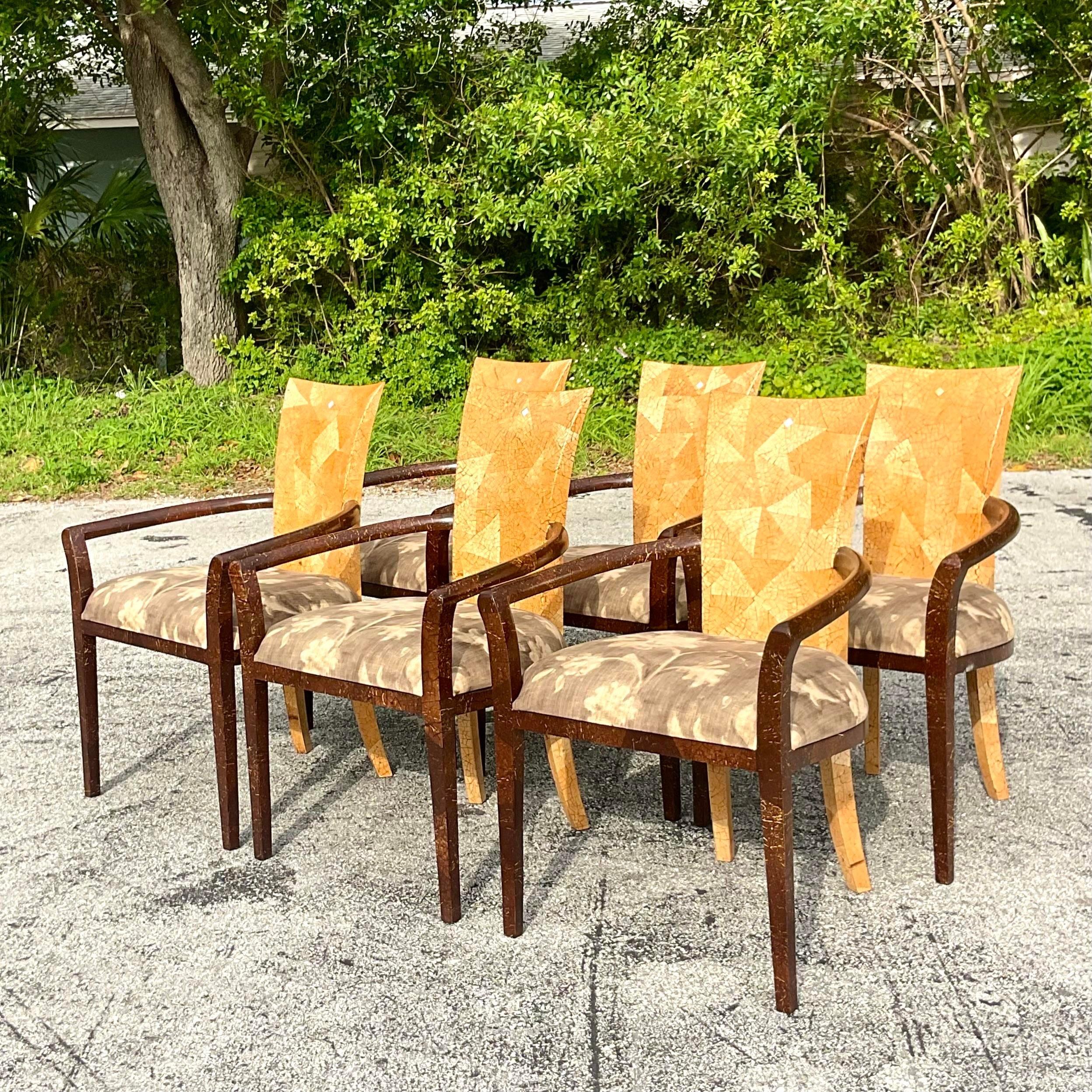 Philippine Vintage Boho Tessellated Coconut Shell Dining Chairs - Set of 6 For Sale