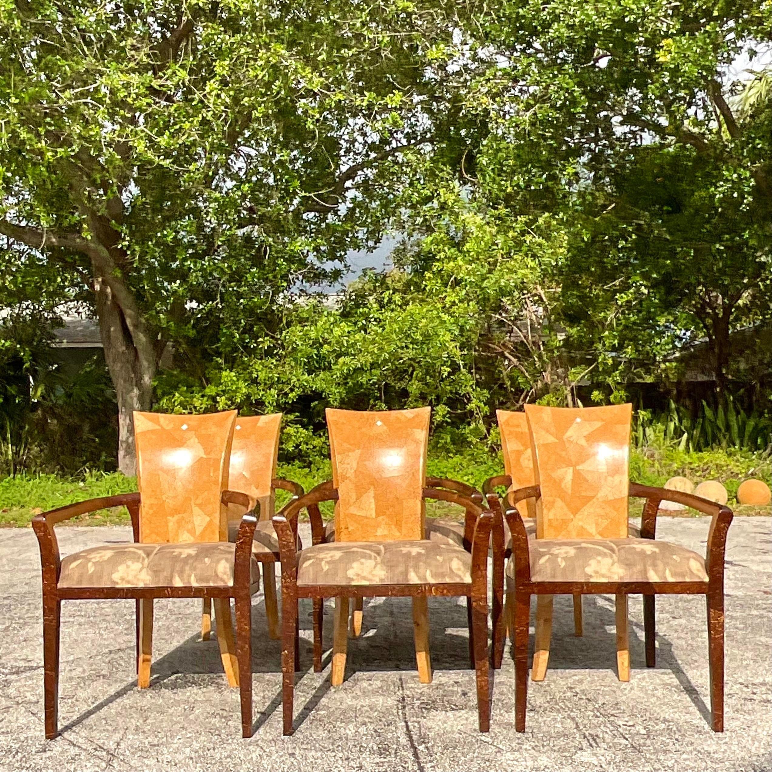 Vintage Boho Tessellated Coconut Shell Dining Chairs - Set of 6 In Good Condition For Sale In west palm beach, FL