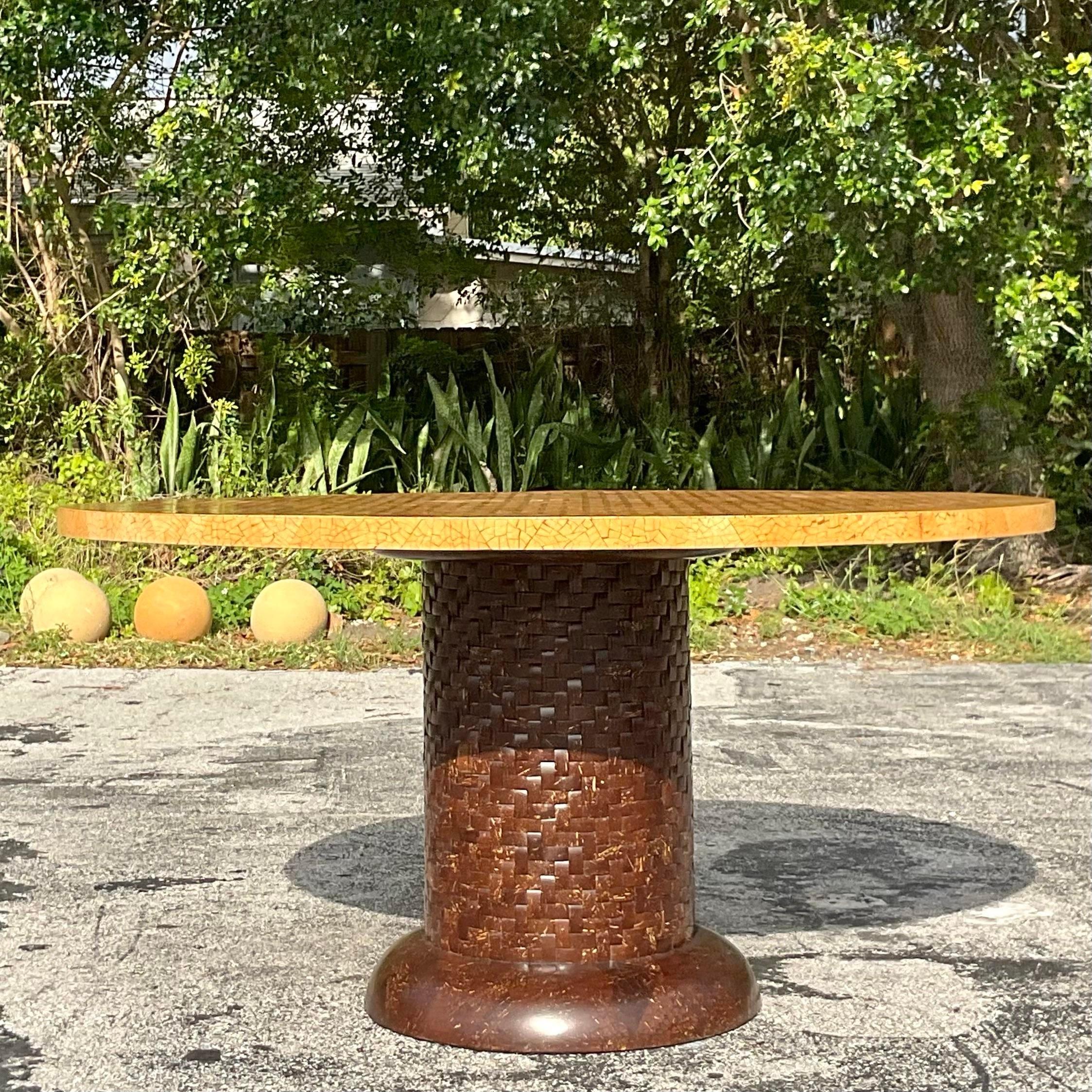 Philippine Vintage Boho Tessellated Coconut Shell Dining Table For Sale