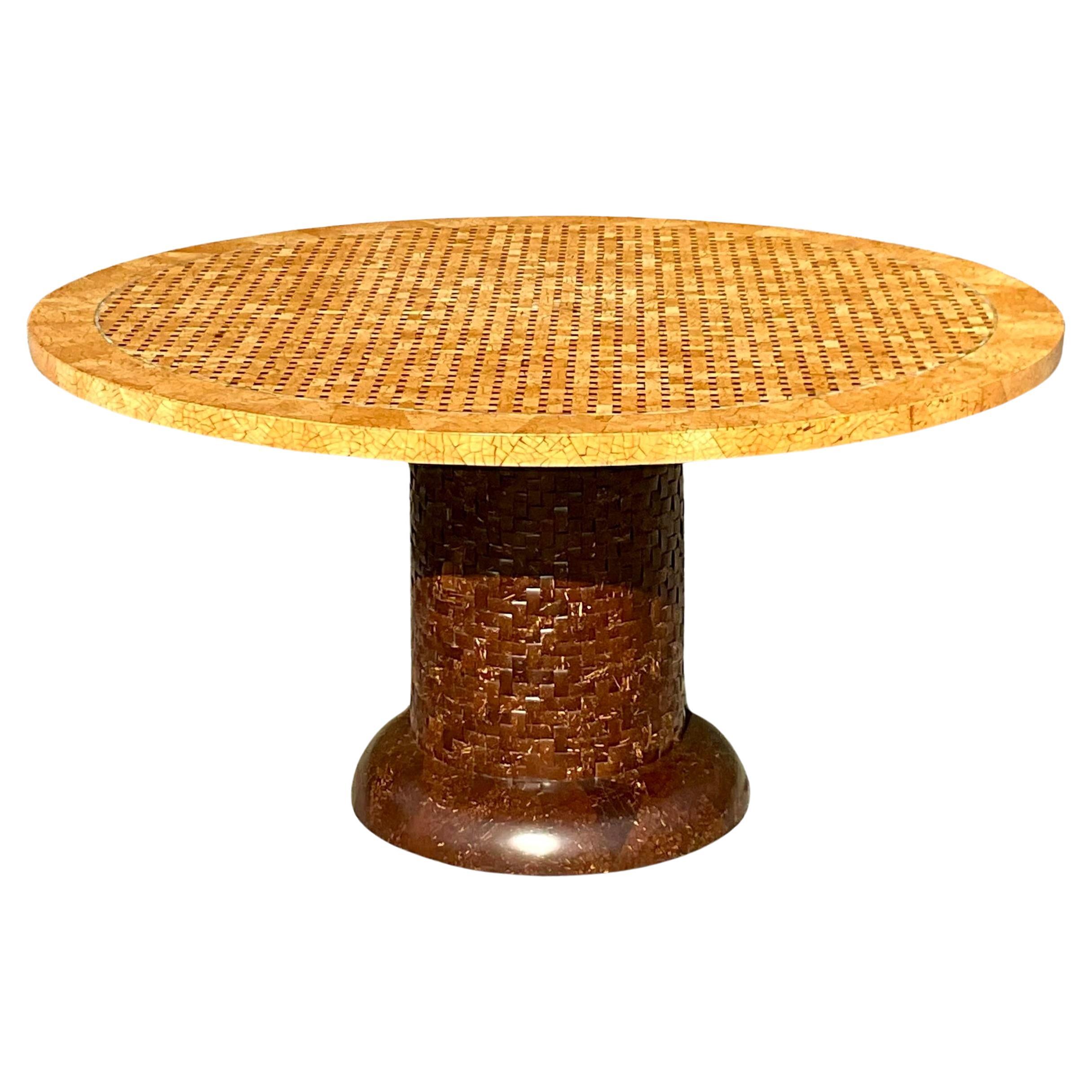 Vintage Boho Tessellated Coconut Shell Dining Table For Sale