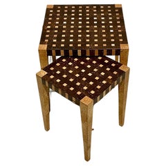 Vintage Boho Tessellated Coconut Shell Nesting Tables - Set of 2