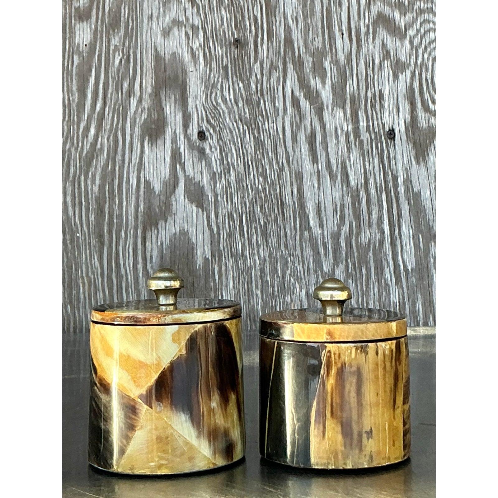 Vintage Boho Tessellated Horn Canisters - A Pair For Sale 5