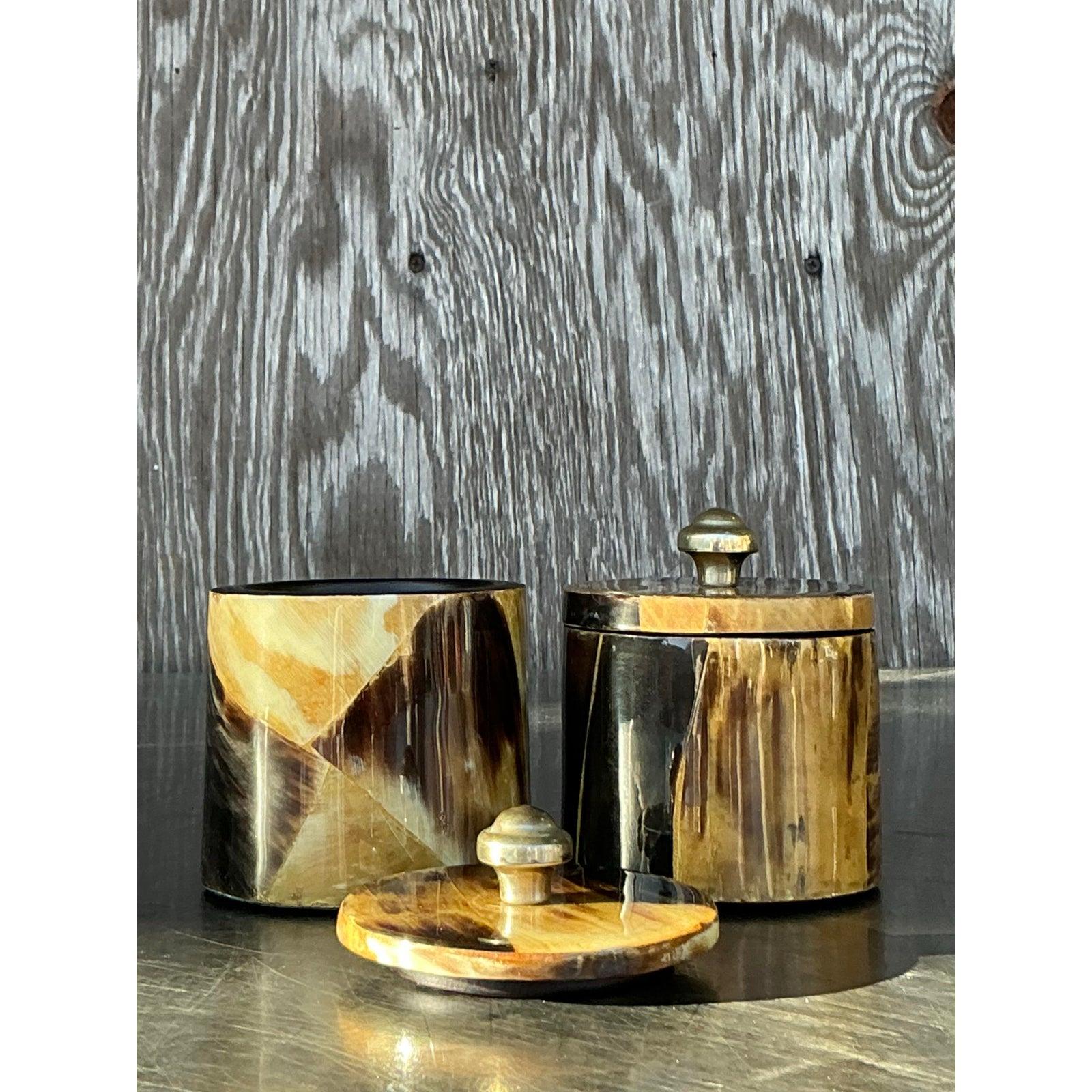 20th Century Vintage Boho Tessellated Horn Canisters - A Pair For Sale