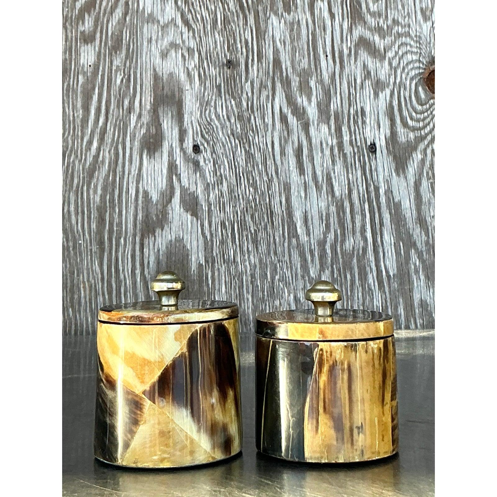 Vintage Boho Tessellated Horn Canisters - A Pair For Sale 2