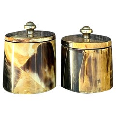 Vintage Boho Tessellated Horn Canisters - A Pair