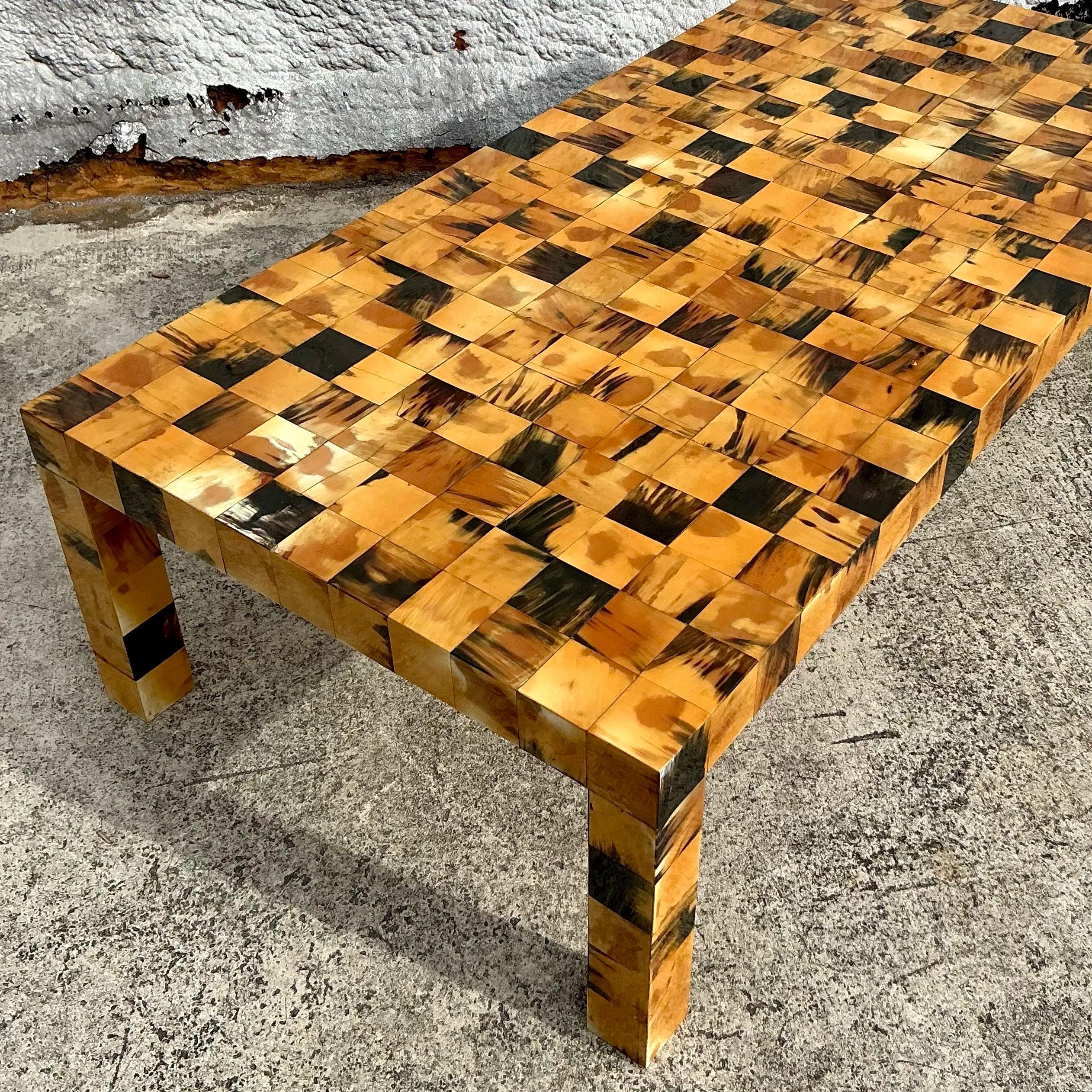 Vintage Boho Tessellated Horn Coffee Table For Sale 5