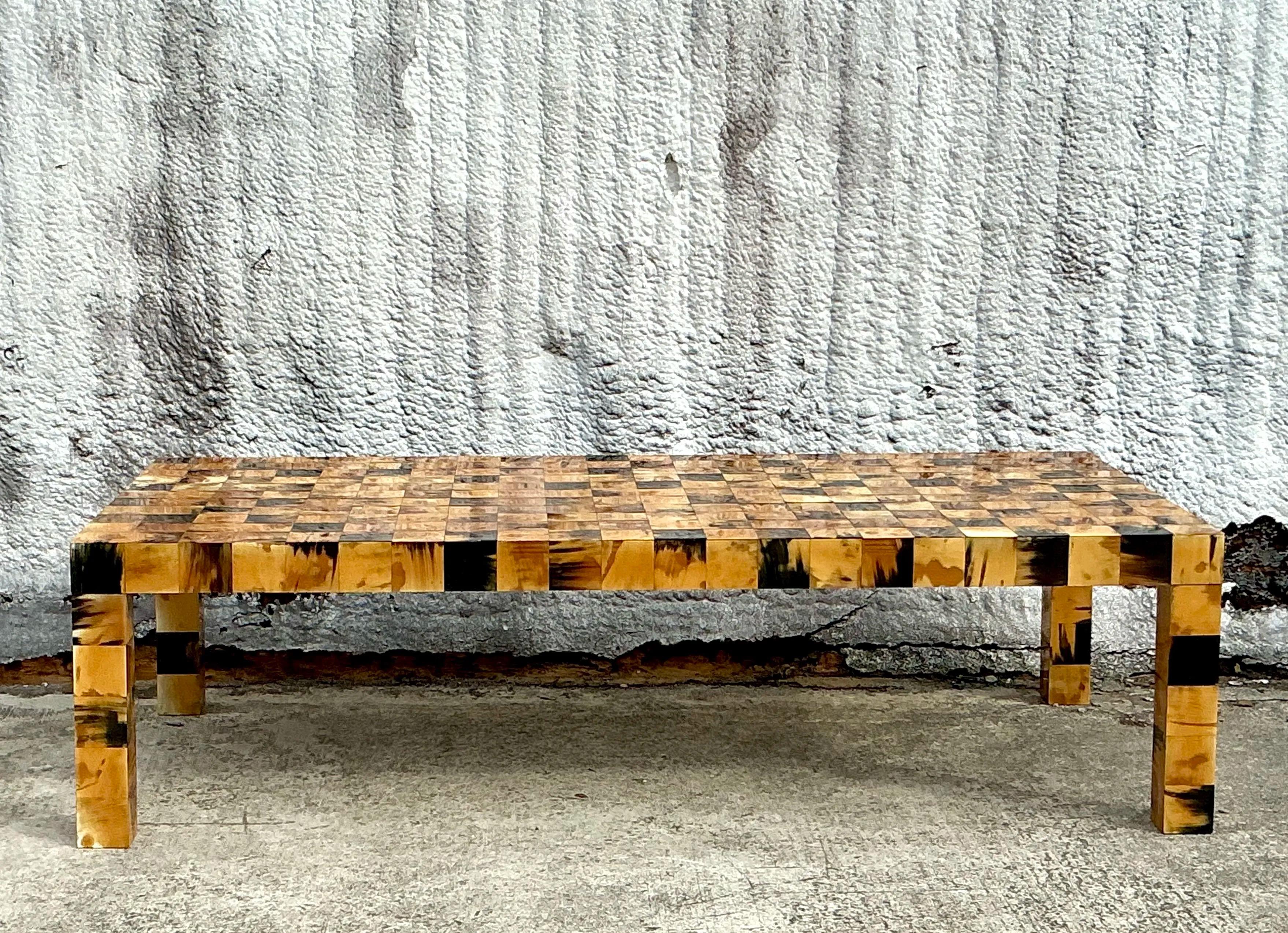 Philippine Vintage Boho Tessellated Horn Coffee Table For Sale