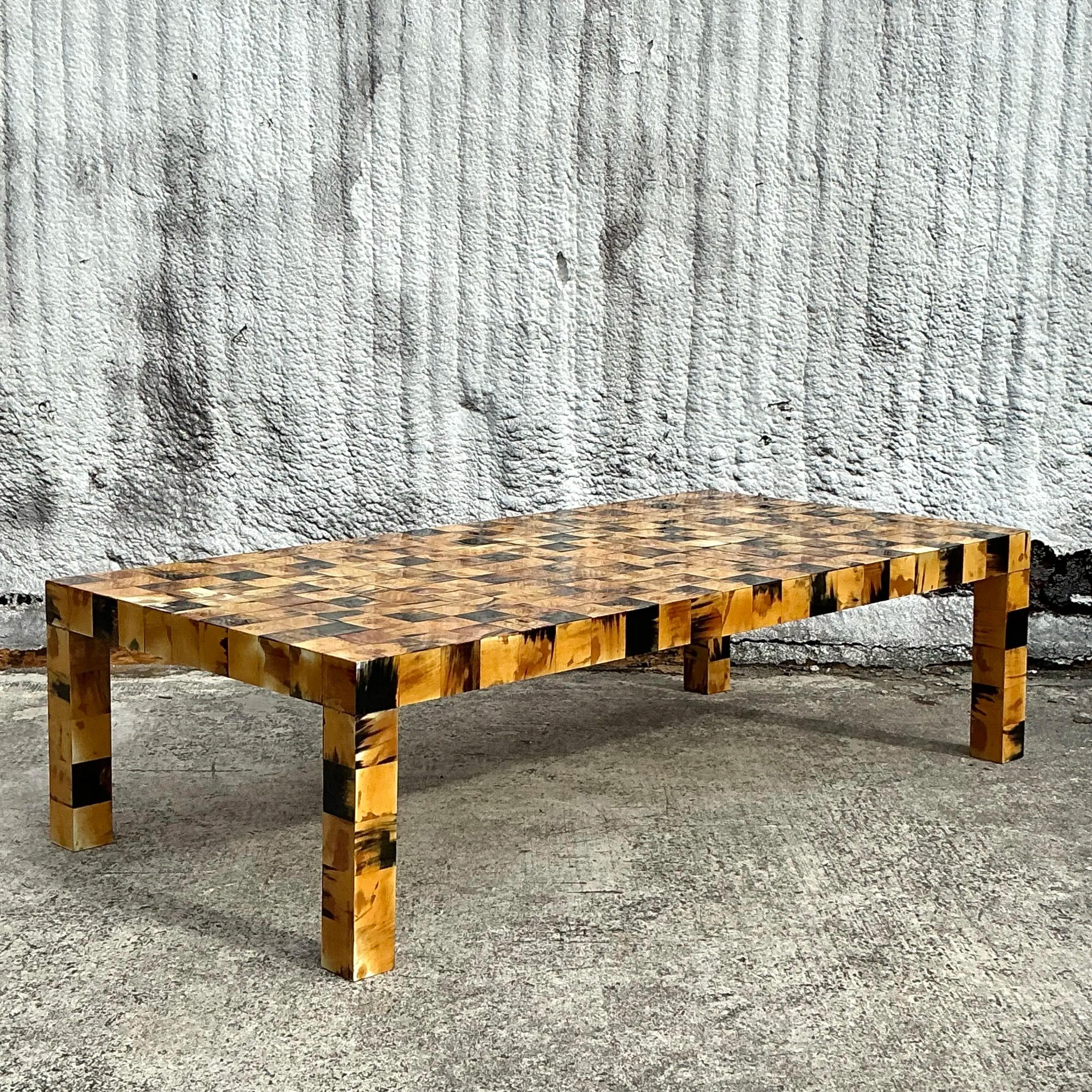 Vintage Boho Tessellated Horn Coffee Table In Good Condition For Sale In west palm beach, FL