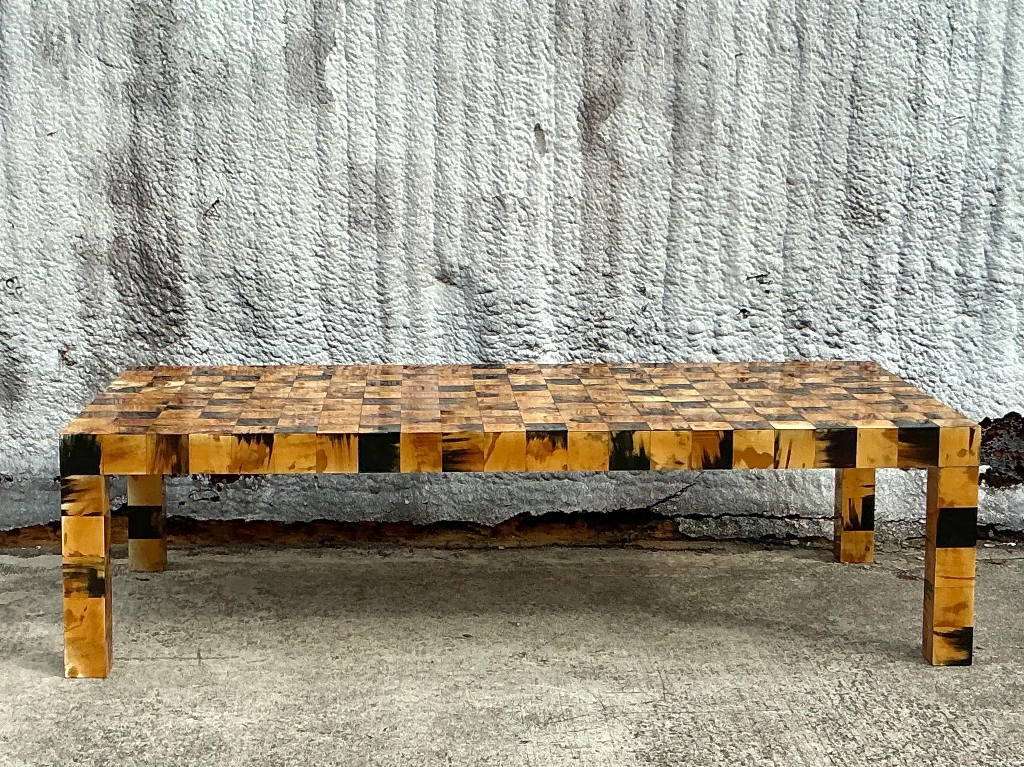 20th Century Vintage Boho Tessellated Horn Coffee Table For Sale