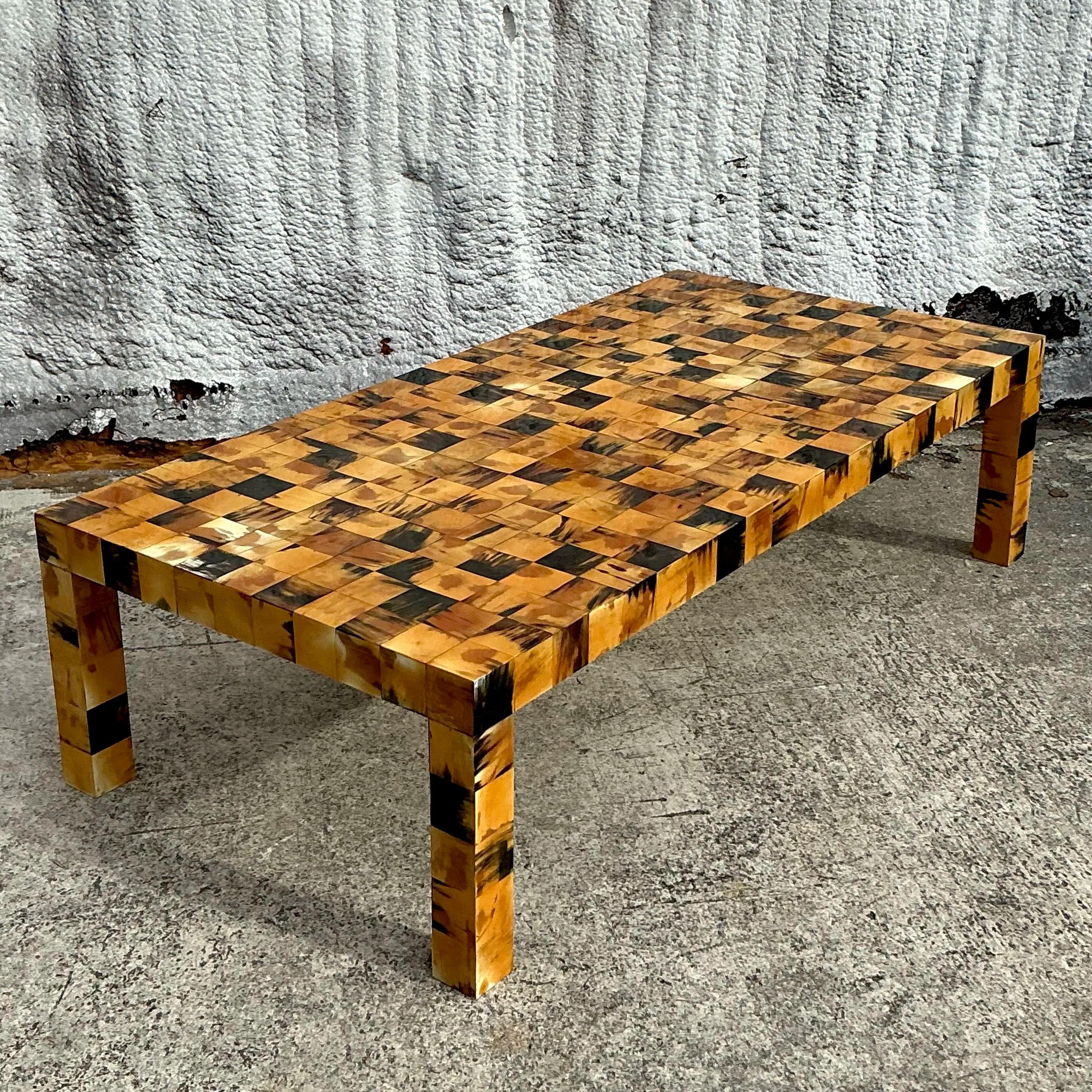 Vintage Boho Tessellated Horn Coffee Table For Sale 1
