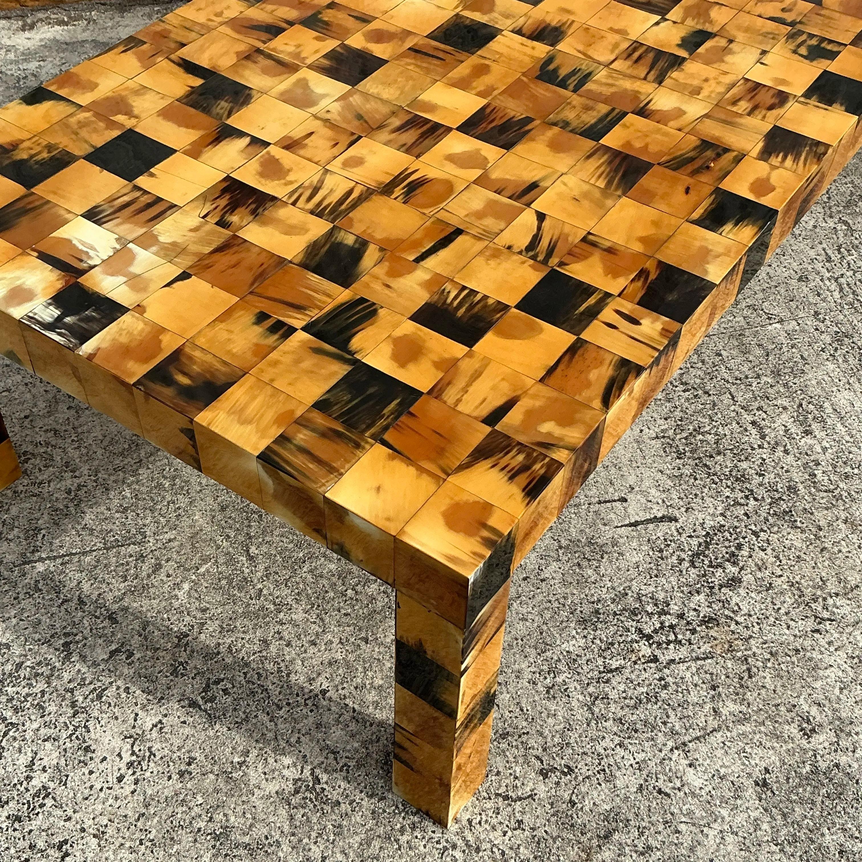 Vintage Boho Tessellated Horn Coffee Table For Sale 2