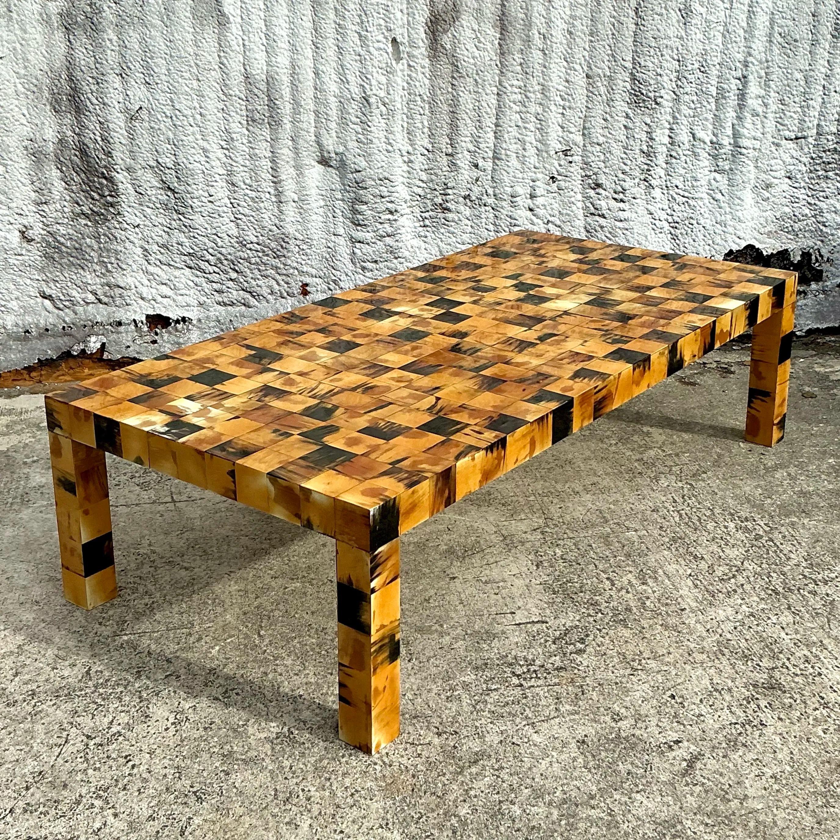 Vintage Boho Tessellated Horn Coffee Table For Sale 3