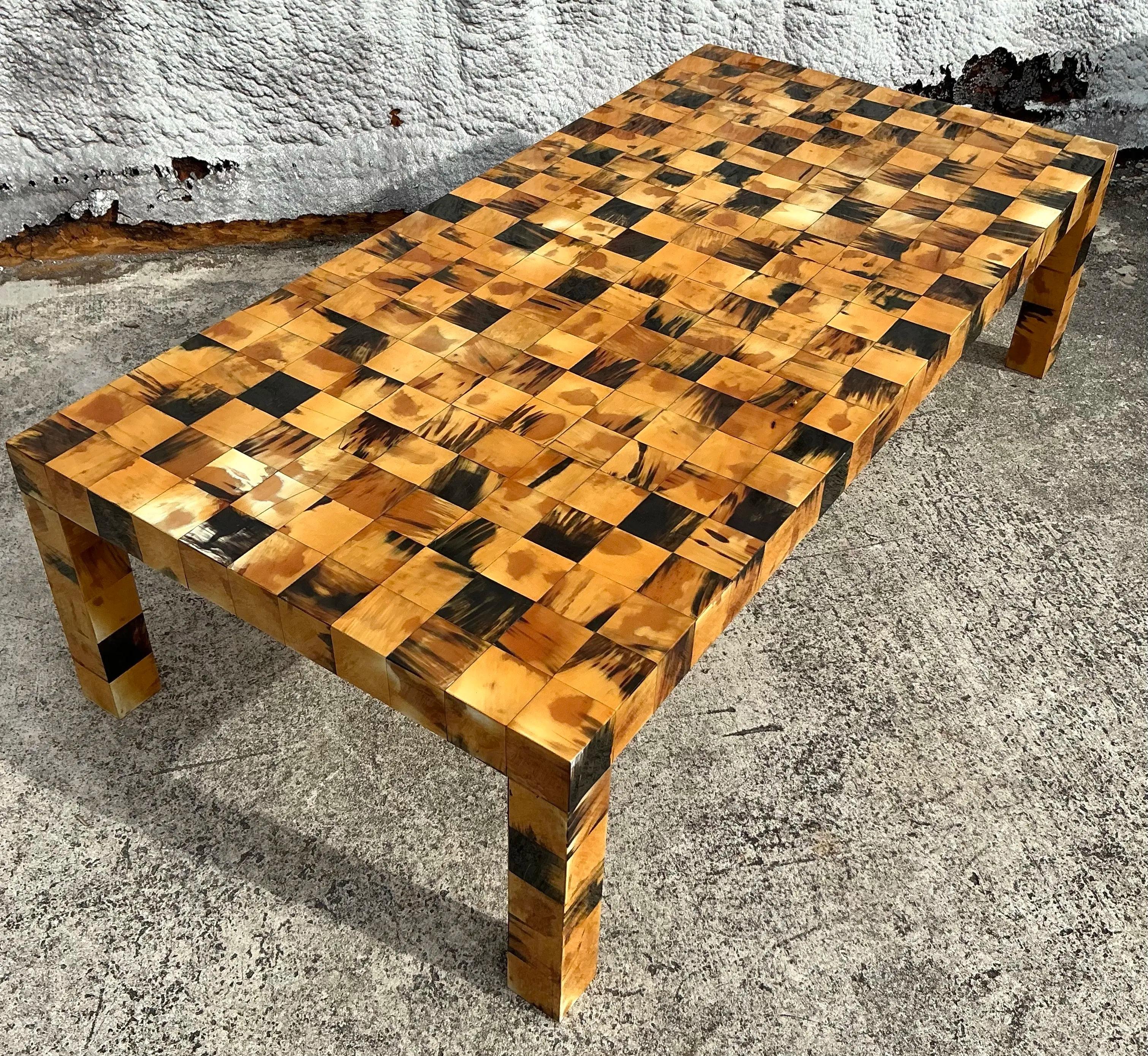 Vintage Boho Tessellated Horn Coffee Table For Sale 4