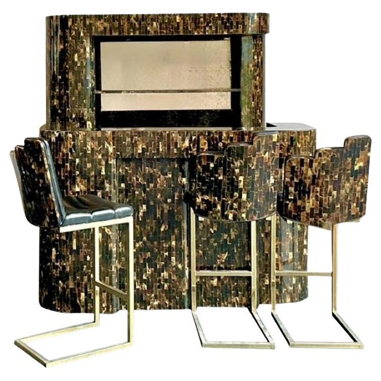 Vintage Boho Tessellated Horn Dry Bar Set of 5