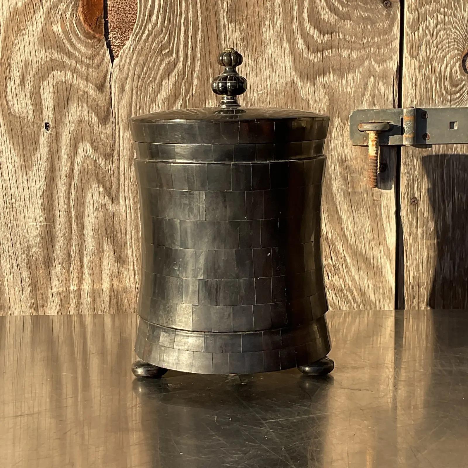 20th Century Vintage Boho Tessellated Horn Lidded Urn