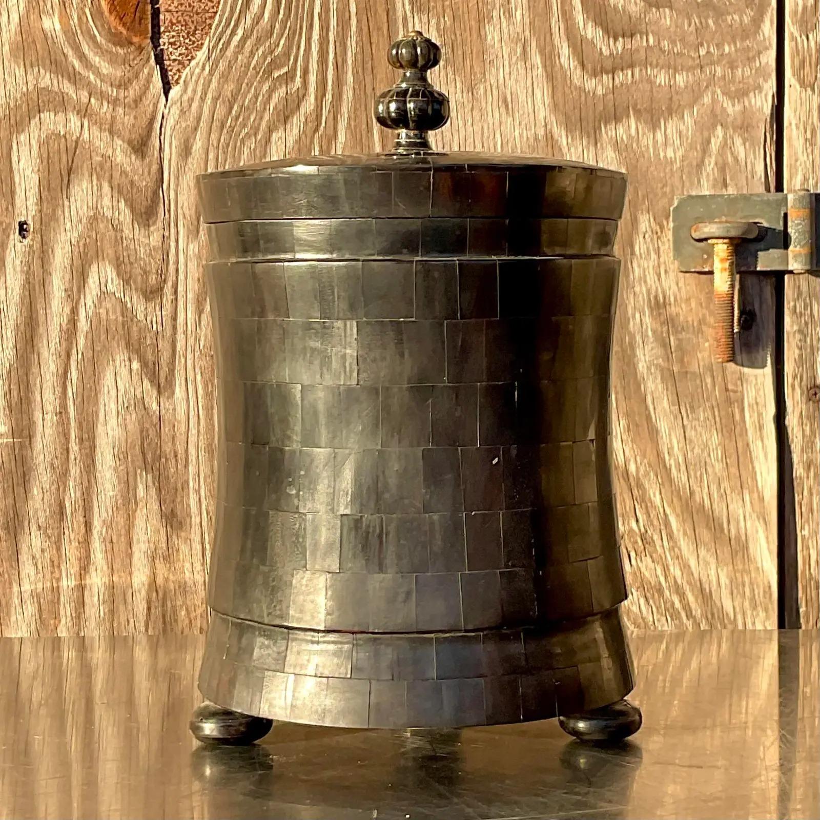 Vintage Boho Tessellated Horn Lidded Urn 1